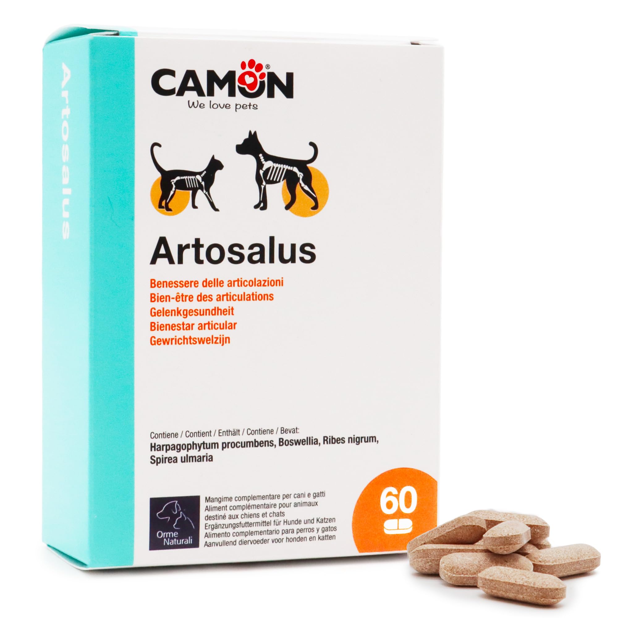 CAMON | Artosalus Compresse, Alimento Complementare per Cani e Gatti per il Supporto delle Articolazioni, 60 cpr