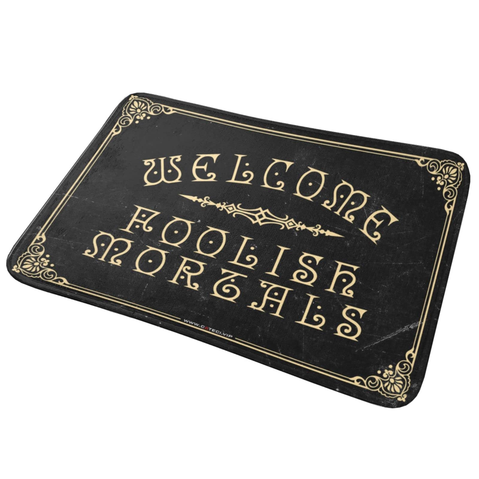 Divertente zerbino decorativo per patio con scritta "Welcome Foolish Mortals", 1 piccolo zerbino per esterni a strati per porta d'ingresso (65 x 90 cm)