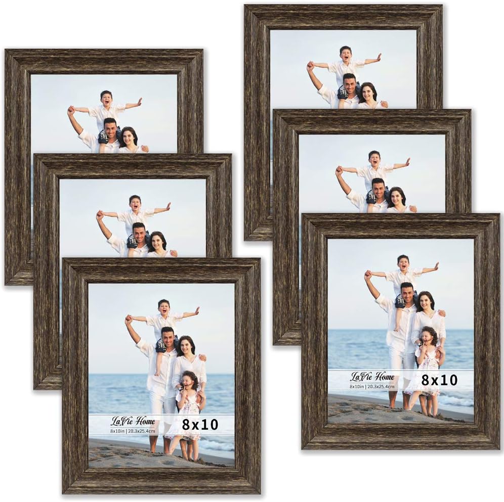 LaVie Home 8x10 Picture Frames (6 Pack, Brown Wood Grain) Rustic Photo Frame Set with High Definition Glass for Wall Mount & Table Top Display, Set of 6 Elite Collection