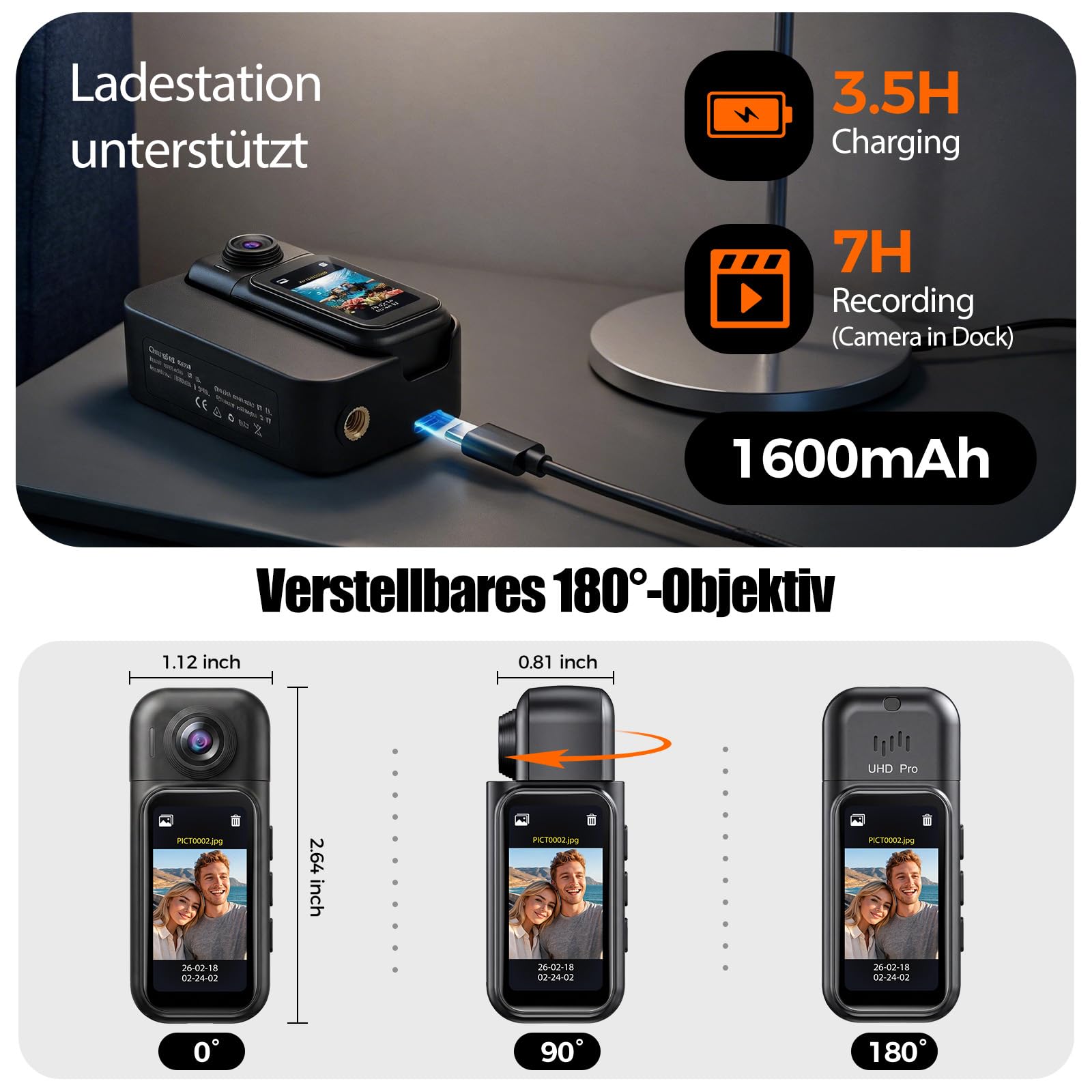 AIKER 4K Mini Action Cam,NEU Upgraded WiFi Bodycam-Ultra-Hd-Bildqualität/6-Achsen EIS Stabilisierung/ 1600mAh Ladecase/7 Stunden Akkulaufzeit/150° Weitwinkel Vlog Kamera für Motorrad/Reisen/Haustiere