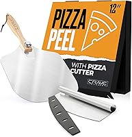 Vista 1 de Espátula de pizza para parrilla – 12 pulgadas con cortador de pizza – Paleta de pizza para tornear pizza, pan, galletas y hornear