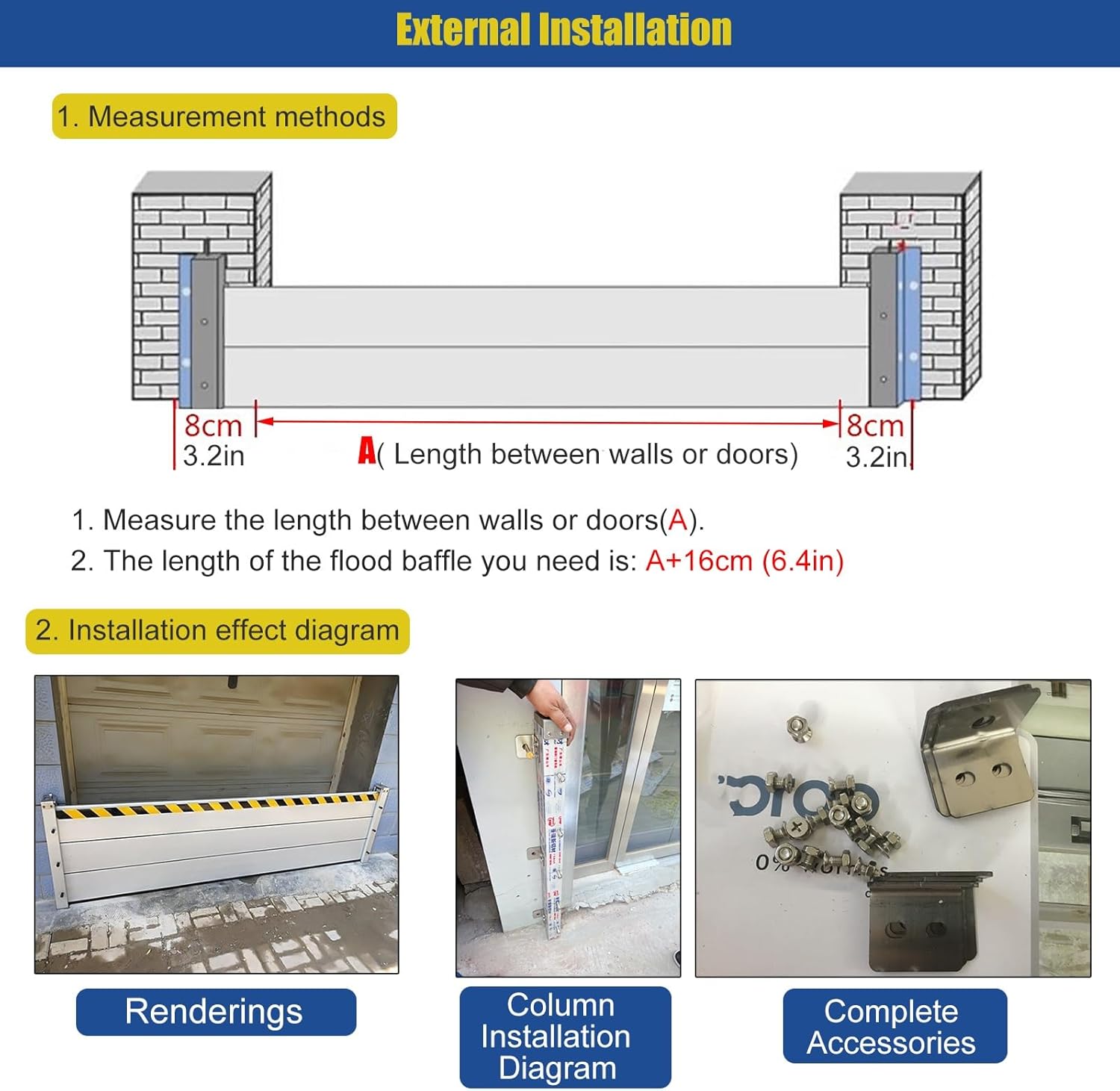 Basement/Home/Doorway Flood Protection Barriers, Reusable Detaable Aluminum Flood Panel Shield, 120cm Tall Water Prevention System Water Stopper Guard (Size : L255cm(8.36ft))