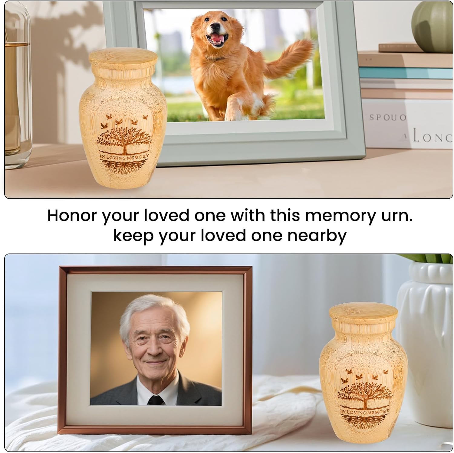 Small Urns for Human Ashes Keepsake Set of 2, Handcrafted Bamboo, Mini Cremation Keepsake Urn for Funeral Memorial or Home Decorative, 2" W x 3" H - Image 7