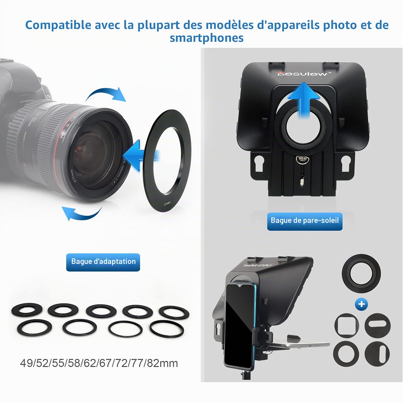 Desview T3 Téléprompteur pour Smartphone DSLR Camera, Enregistrement Vidéo | Prompteur Portable, Compatible iPad/iPhone/Tablettes 10", Télécommande Bluetooth et APP, pour YouTube Vlog Live Streaming
