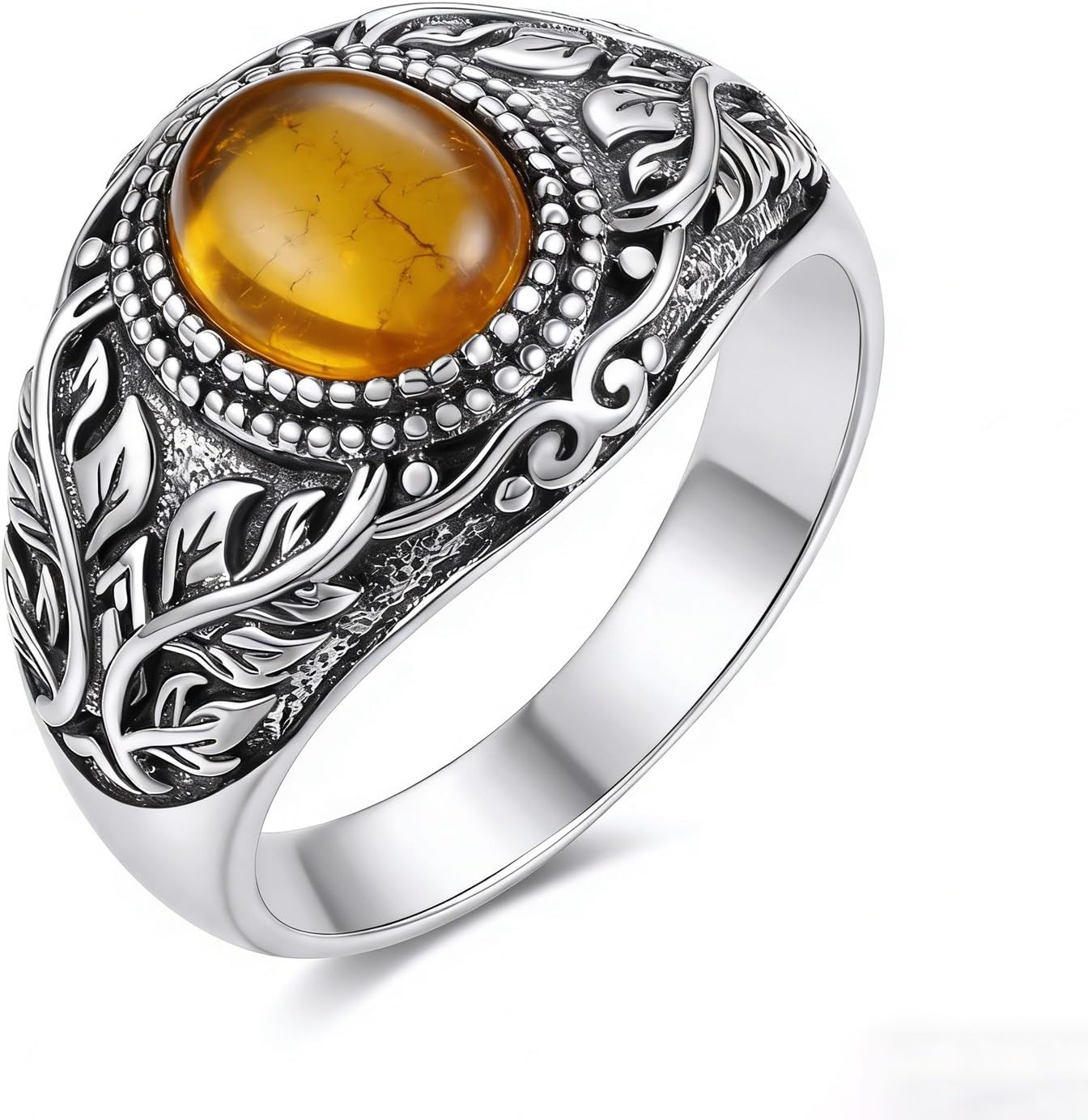 Men's 925 Sterling Silver Vintage Vine Leaf Ring, Southwestern Boho Statement Band for Men, Sizes 6-15