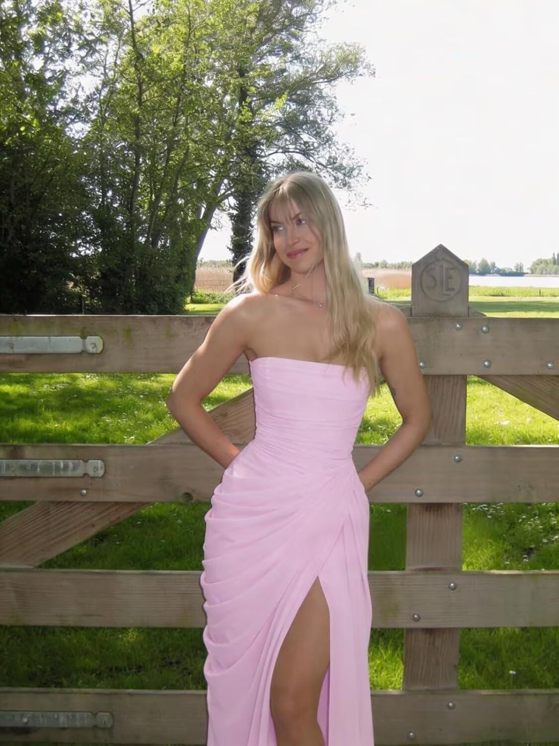 Strapless Chiffon Prom Dresses 2026 Long Corset Pleated Bridesmaid Formal Evening Dress with Slit