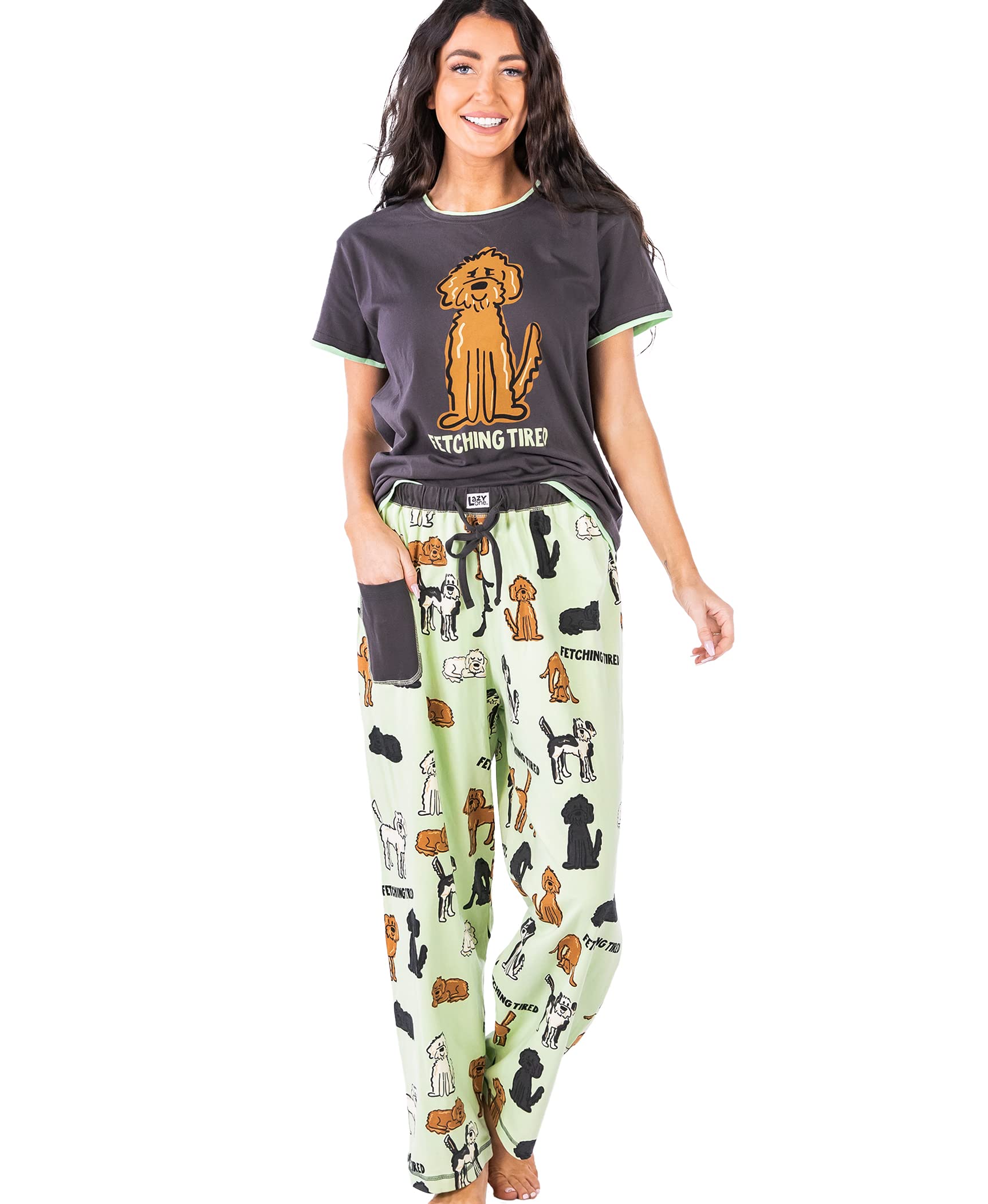 Lazy One Novelty Women’s Pajama Sets, Cotton Pajamas for Women (Fetching Tired, XS)