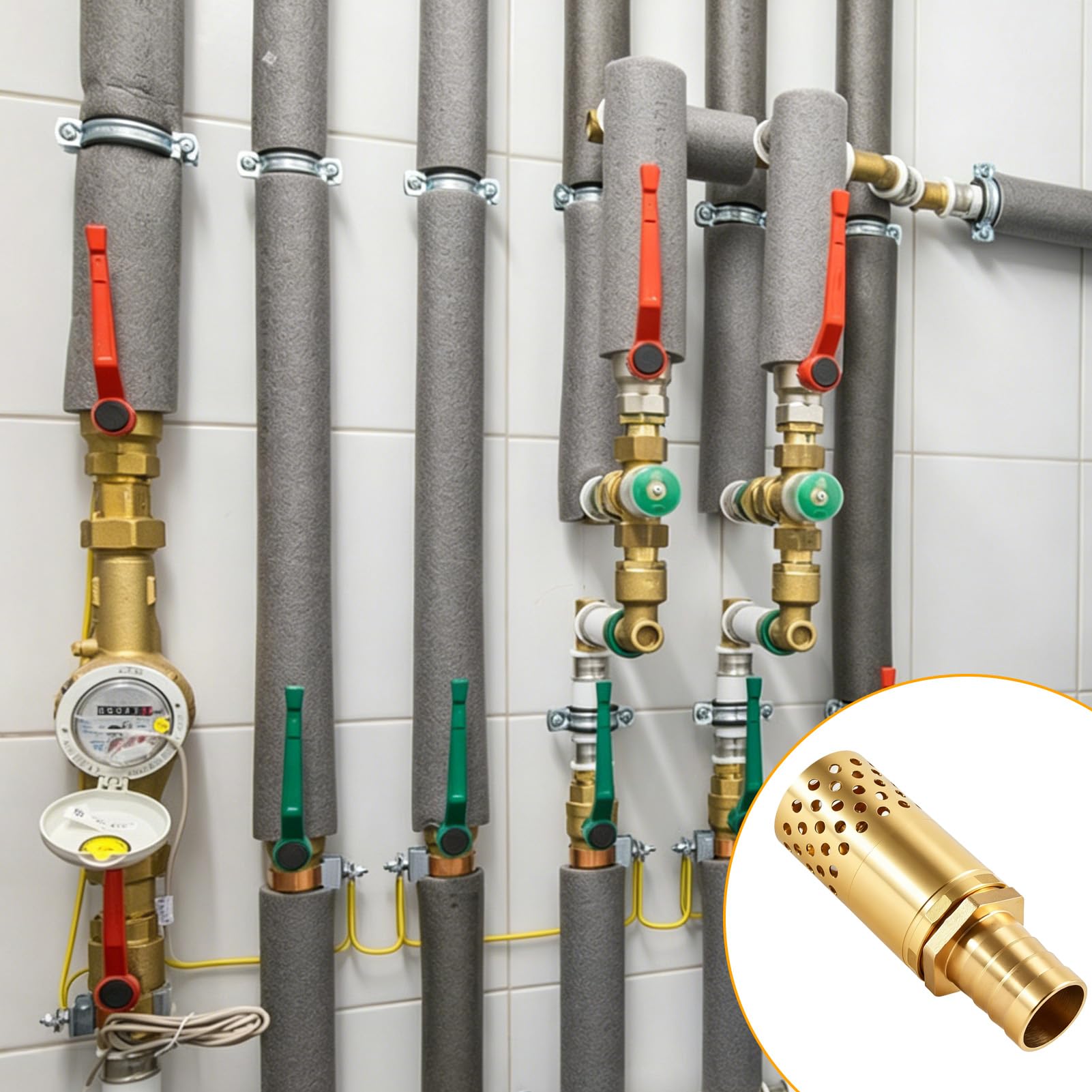 Mosiężny zawór zwrotny 1 cal, zawór zwrotny z przyłączem gwintu zewnętrznego 1", zestaw filtrów ssących 1", nierdzewny i wodoszczelny, do rur ssących, pomp, ogrodu