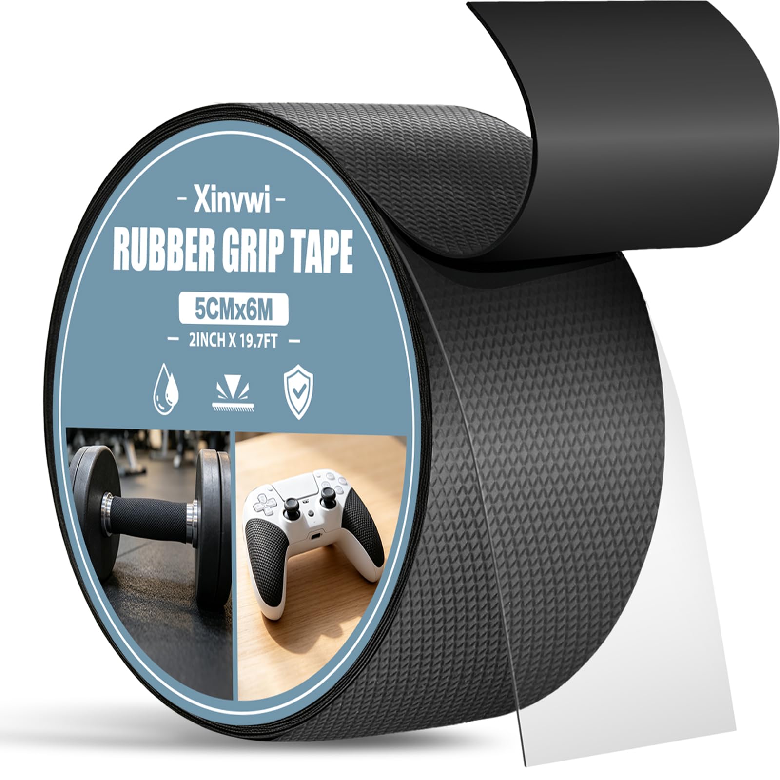 5cm x 6m Black Rubber Grip Tape, PU Textured Self‑Adhesive Anti‑Slip Tape