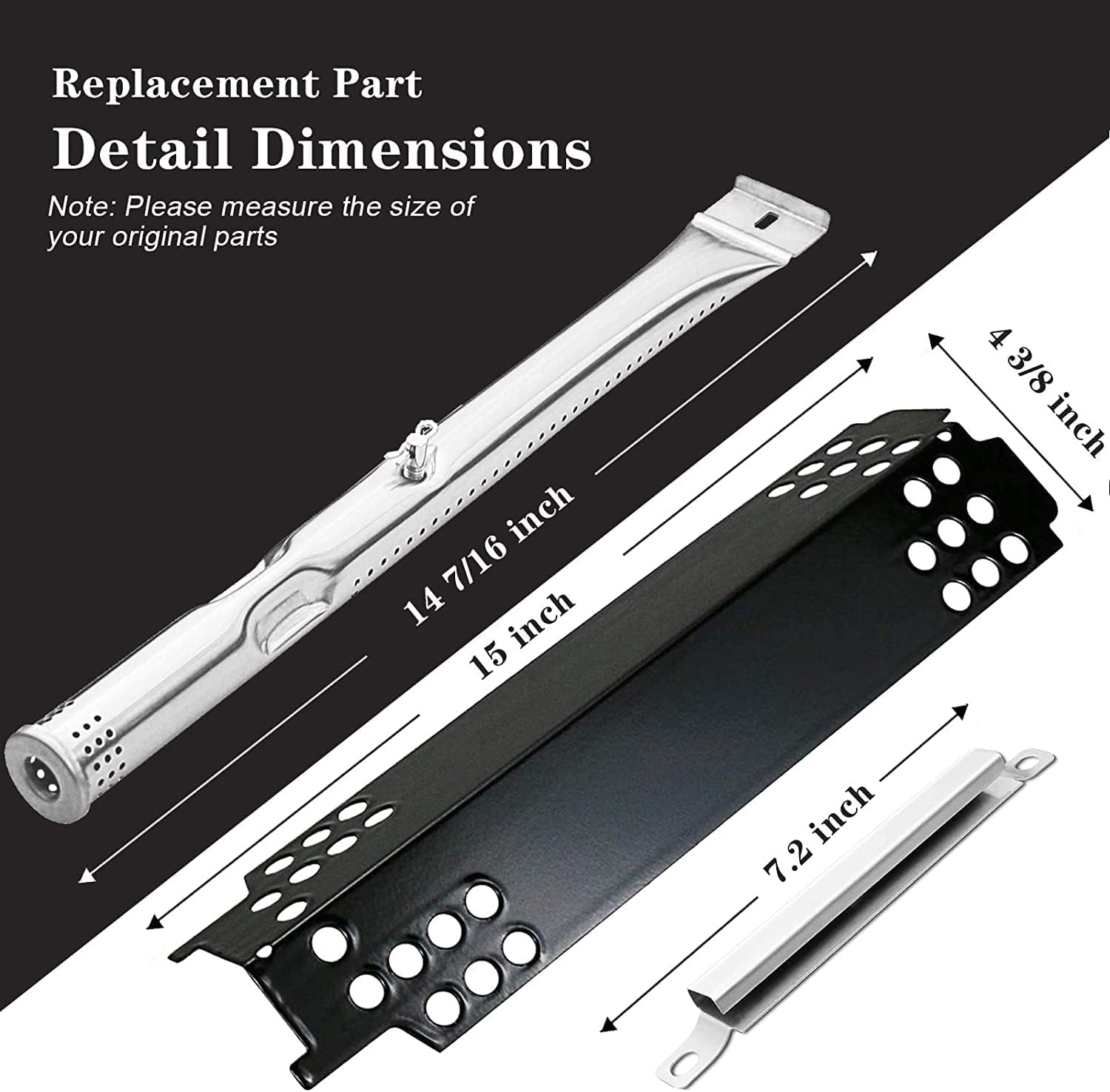 Grill Replacement Parts for Charbroil 463436215, 463436213, 463436214, 467300115, G432-001N-W1, G432-Y700-W1, G432-0096-W1, 16 7/8" Cooking Grate, Grill Burner Tube, Heat Plate Tent and Crossover Tube Porcelain enamel-3