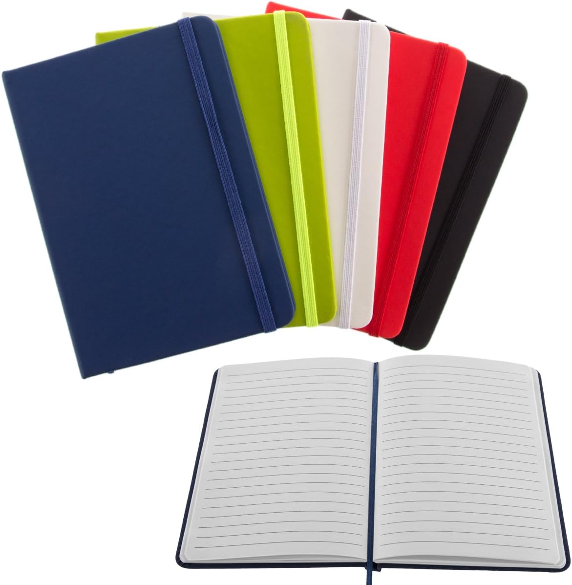 Supply Line (5 Pack) Hardcover 5x7 Banded Journal Lined Writing Notebook Red Blue Green Black White, 160 Page
