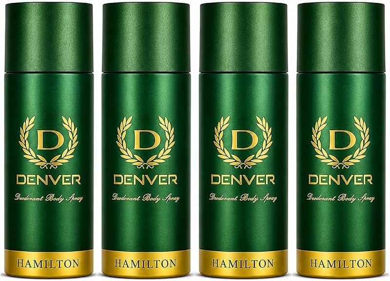 Desodorante corporal em spray Denver Hamilton com fragrância de lavanda, bergamota, cedro e musk, pacote com 4 unidades de 150 mL