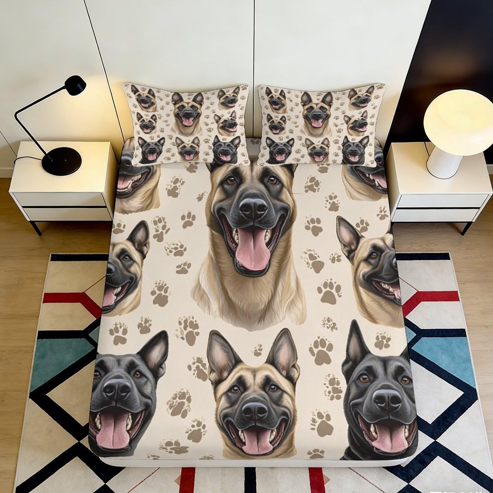 Pnayamiorkfel Style-7 3D Printed German Shepherd Fitted Sheet Microfiber Soft Breathable Paw Print Bed Cover For Bedroom Dorm Mattress Decor 90X200x25cm