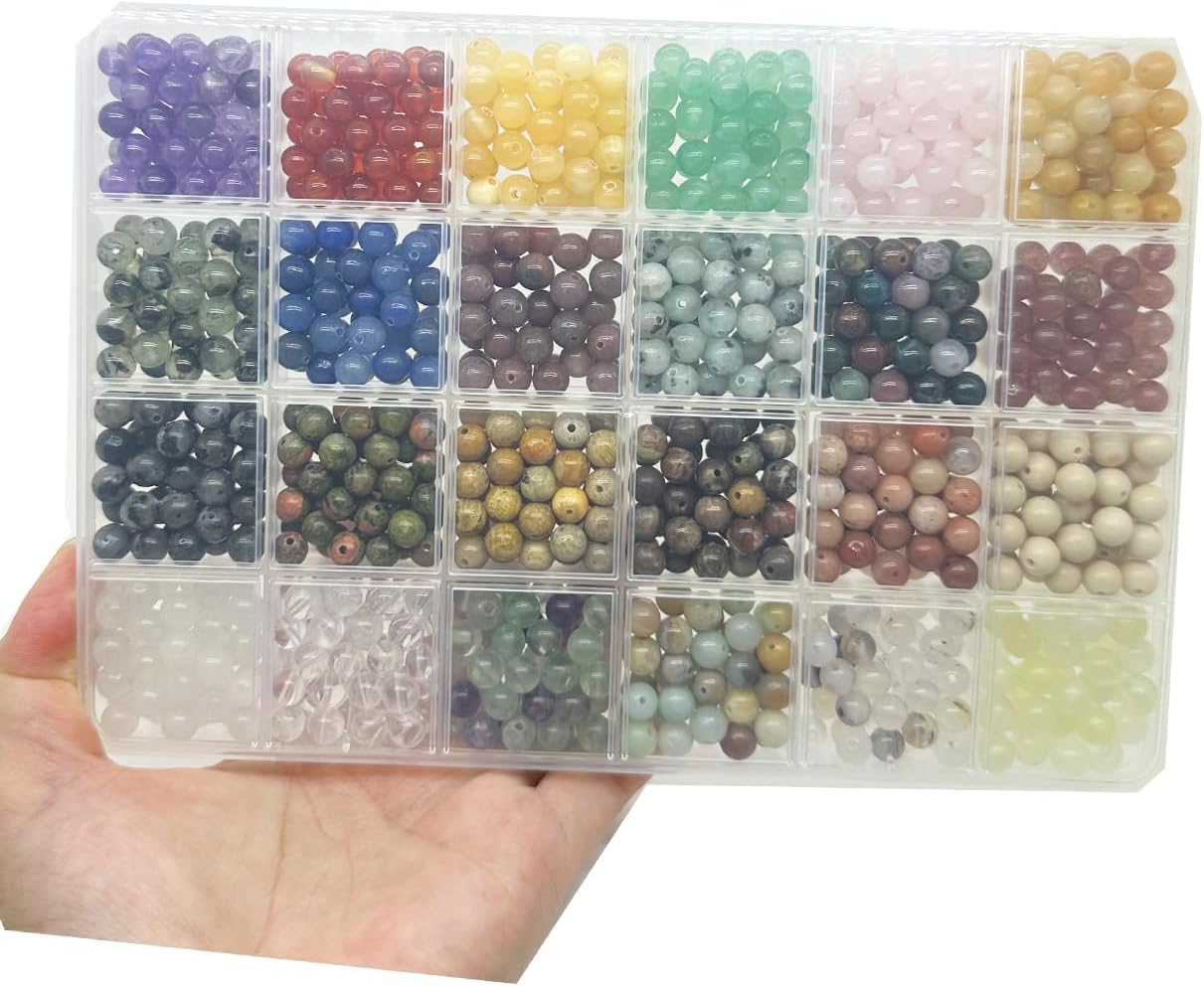 Yephac 960pcs 6mm Gemstone Beads for Jewelry Making, 400g Loose Beads Box Assorted (24 Colors-5,6mm)