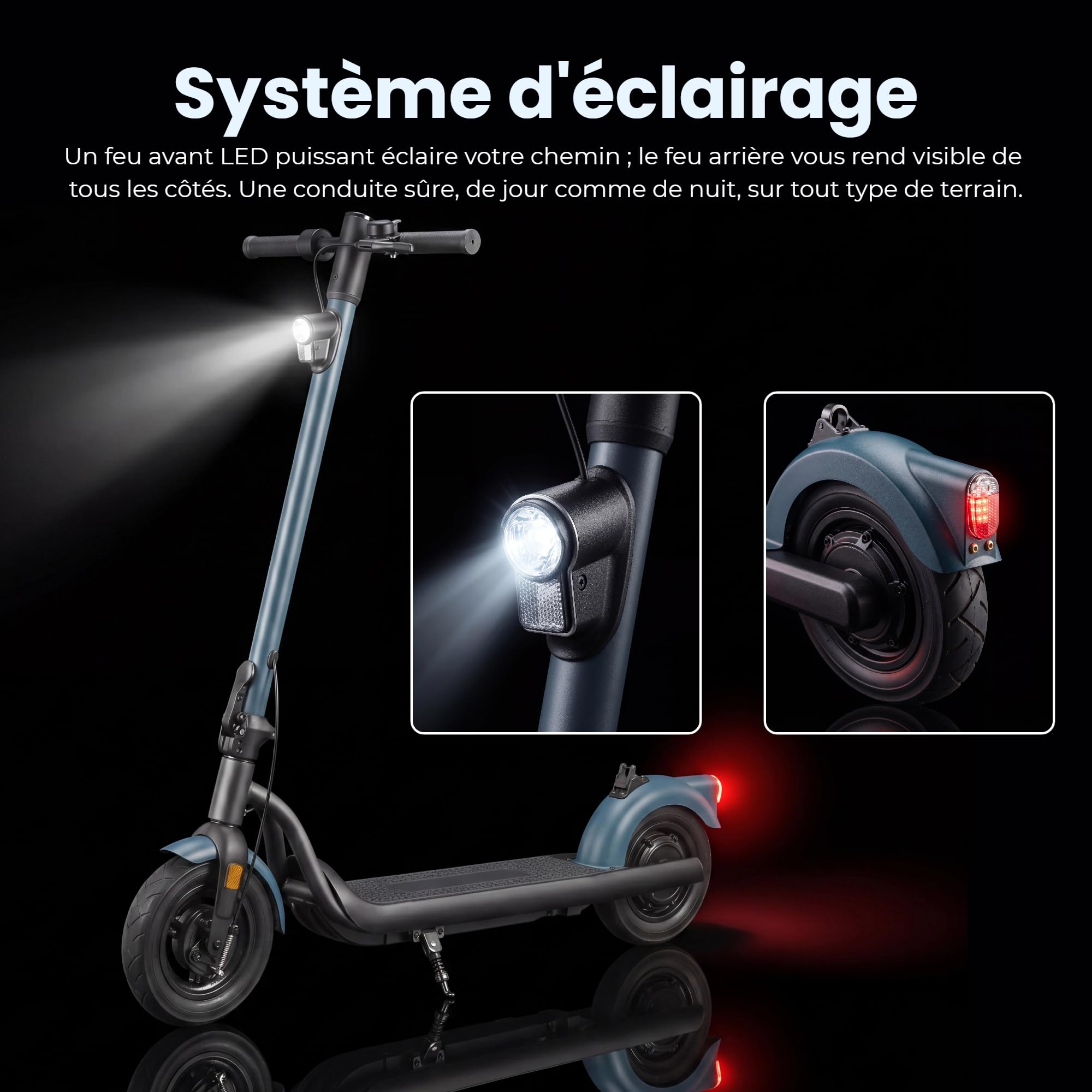 N5 Trottinette électrique 25 Km Autonomie Pneu 10" avec Chambre | Moteur 350W, Pente 18%, Double Frein, Traction arrière, Système BMS, Système TCS, Pliable, Légère 15,8 Kg, IPX4