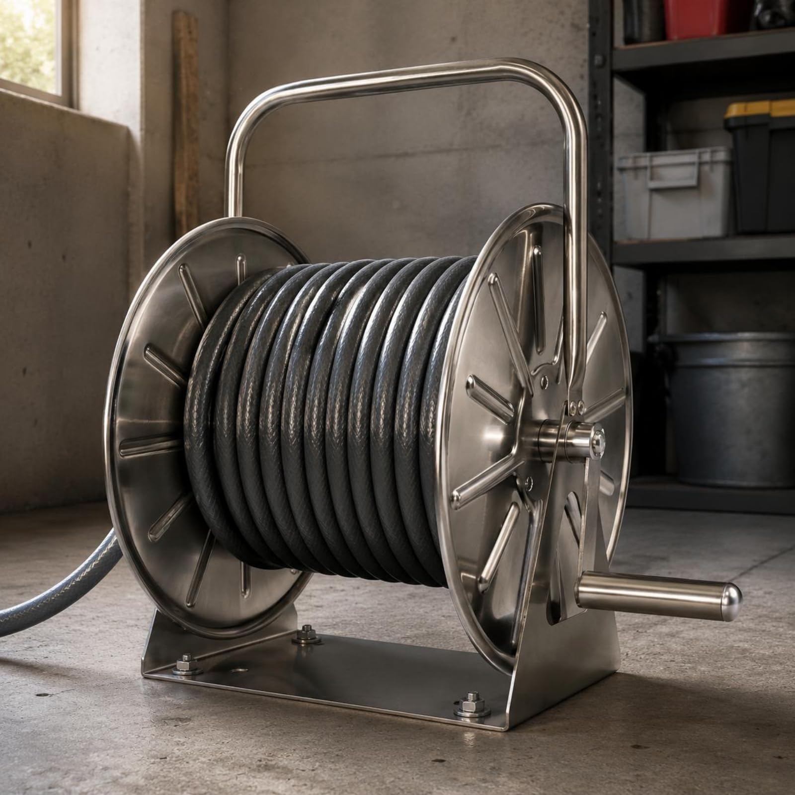 Hose Aufbewahrungsorganizer Schlauchtrommel Gartenschlauchaufroller Schlauchhalter aus Edelstahl für Außenbereich mit Sanftem Aufrollen Spart Zeit für Bewässerung Außenreinigung