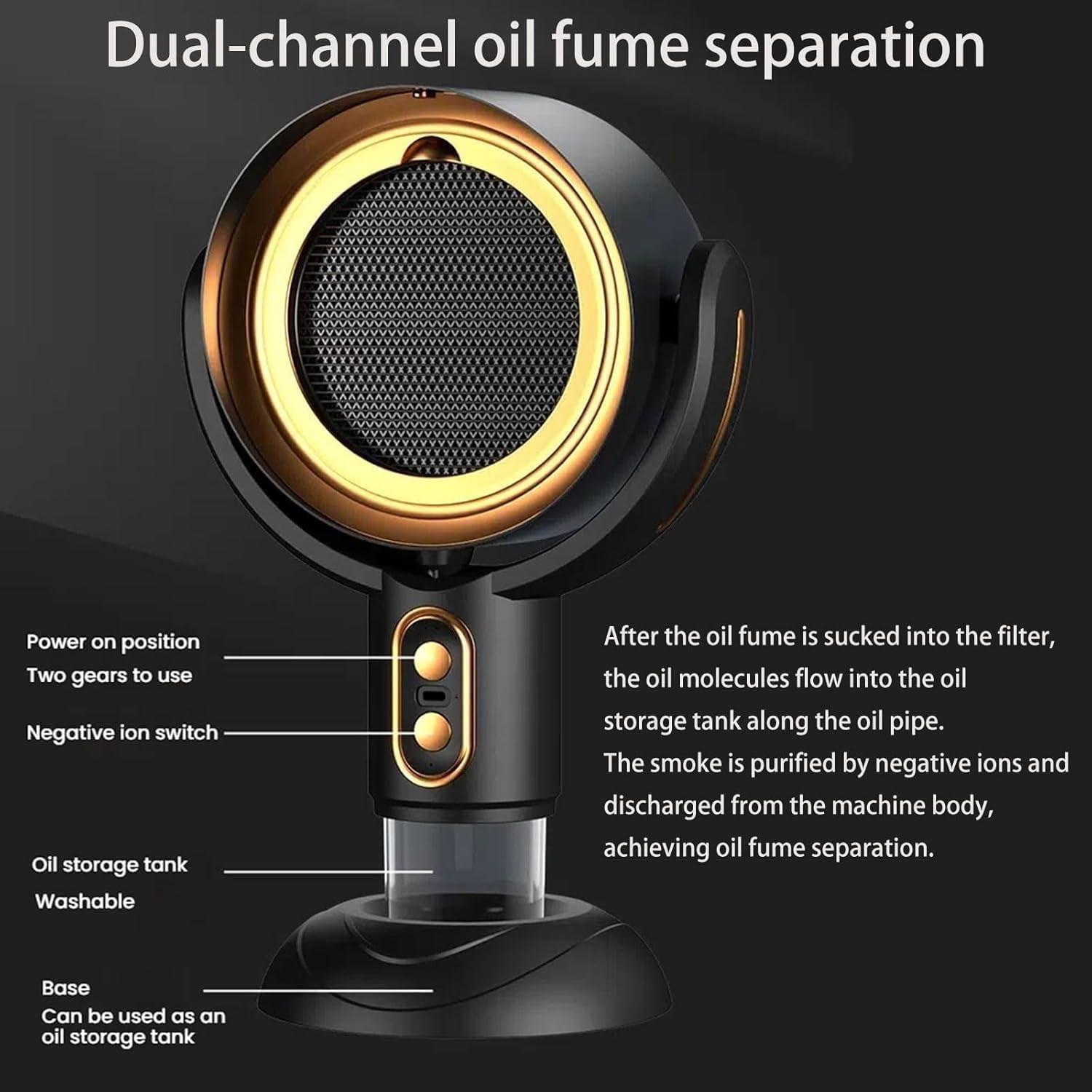 Portable Smoke Fan for Smoking Indoors, Rechargeable Smoke Eliminator for Home Smoking, Air Purifier with Removable Filter, Household Desktop Range Hood for Cooking (Yellow, Charging)