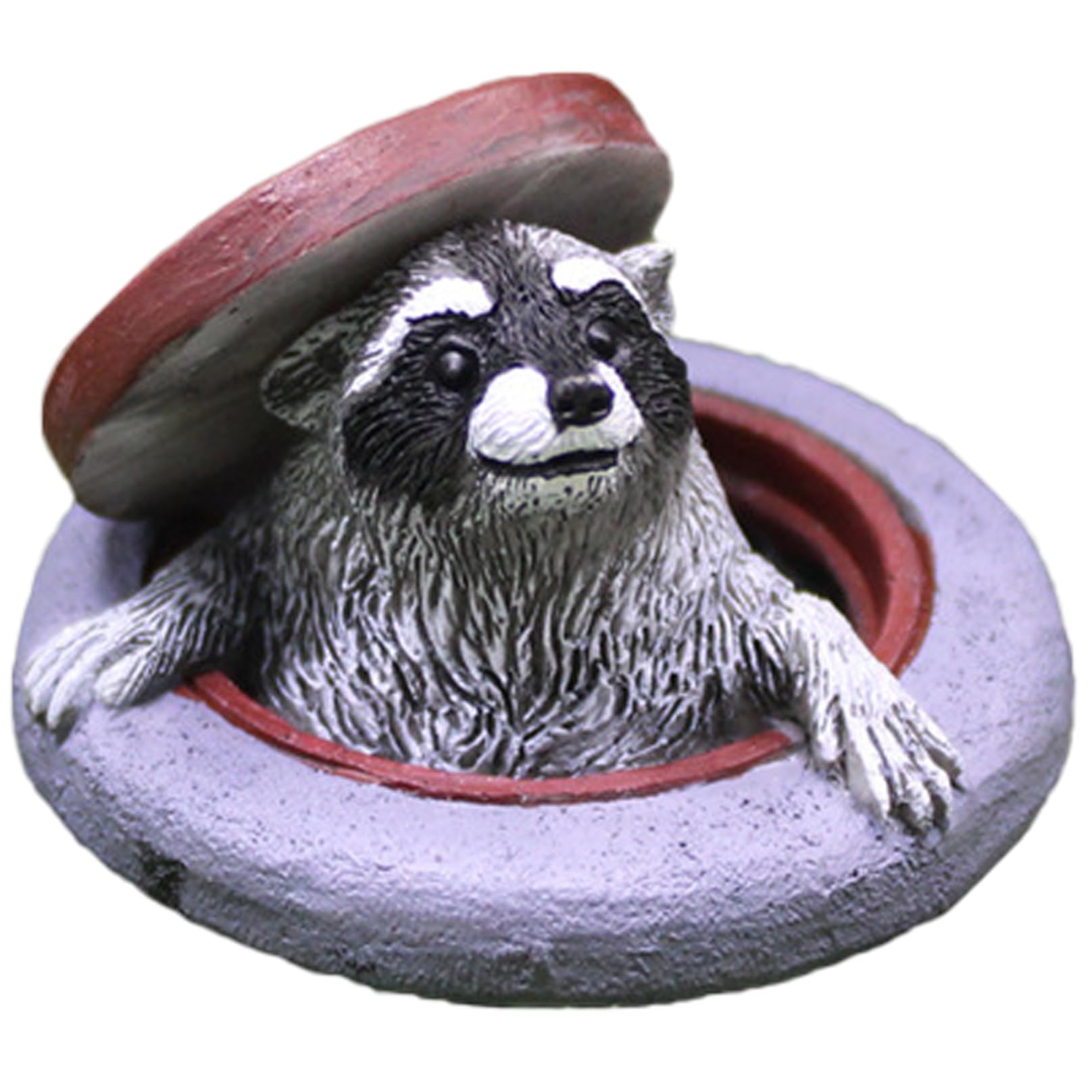 Hintyne Garden Statue Raccoon Statue, Adorable Raccoon Manhole Cover Animal Figurines Tabletop Decor Realistic Resin Sculpture Ornament for Patio Yard Lawn