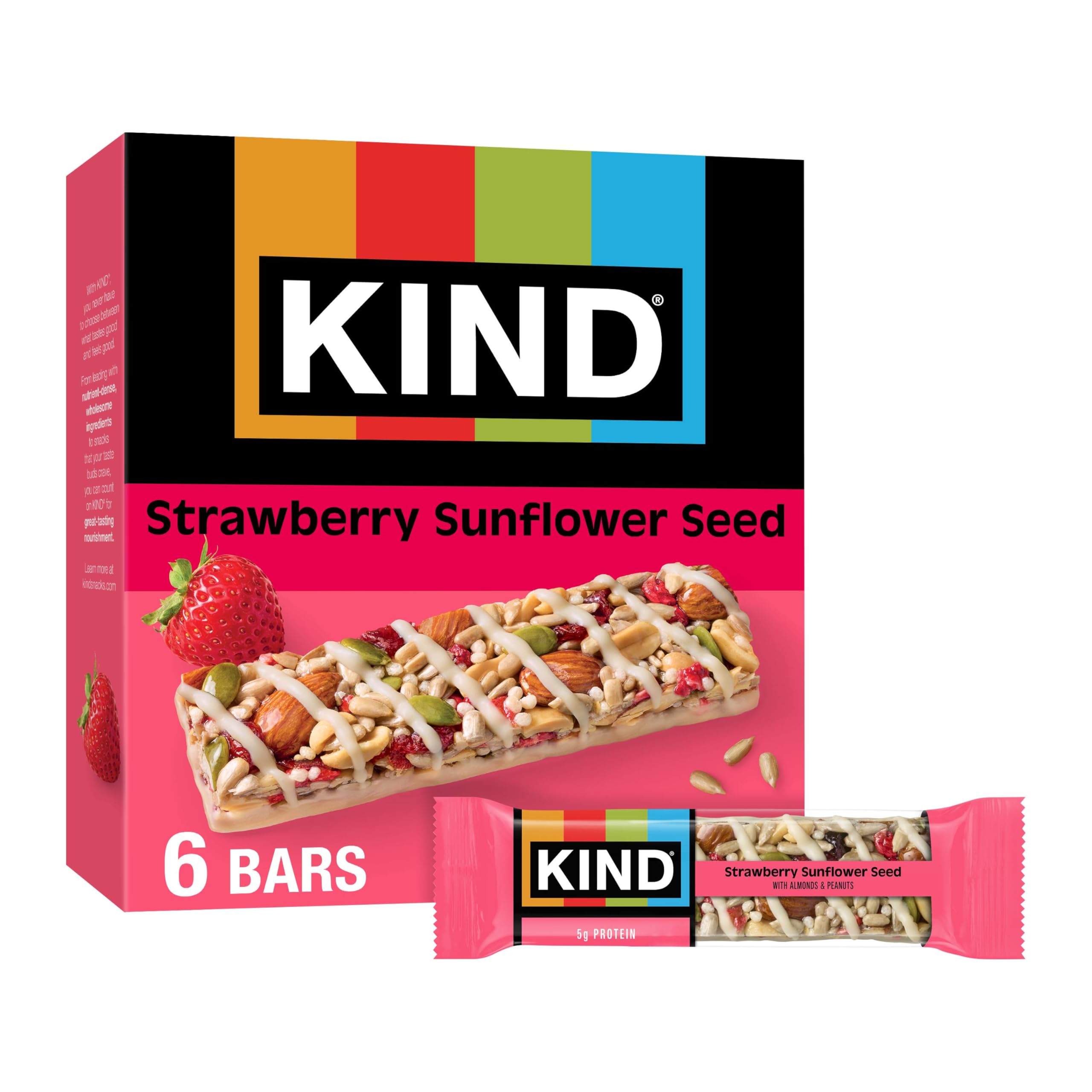KIND Seeds Fruit & Nuts Snack Bar, Strawberry Sunflower Seed | 5g Protein, High Fiber, Gluten Free Bars, 1.4 OZ, 6 Count