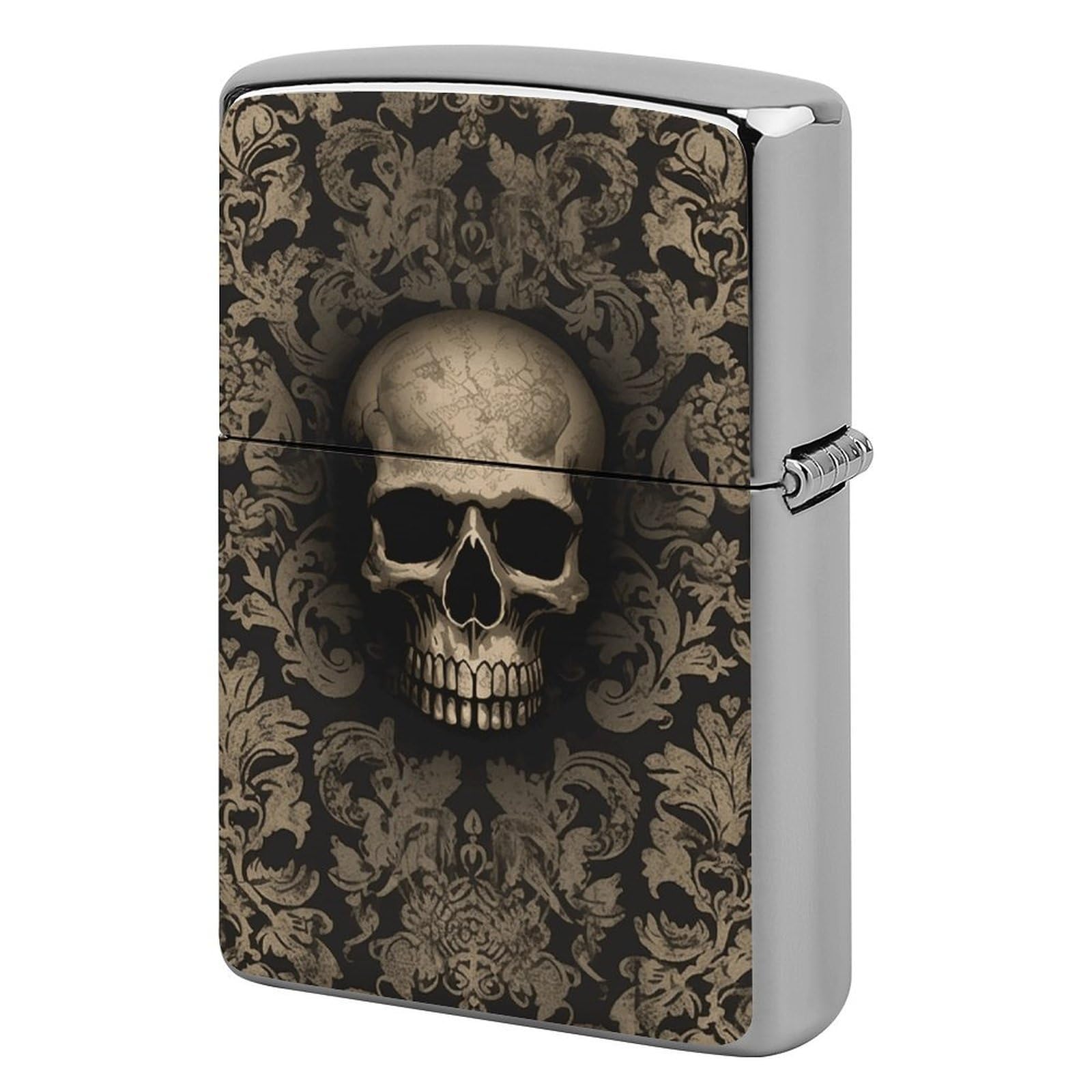 Gothic Wallpaper Skull Lighter Case Cover Vintage Metal Lighter Sleeve Reusable Lighter Protective Cover Decorative Lighter Holder Birthday Gifts for Men Women