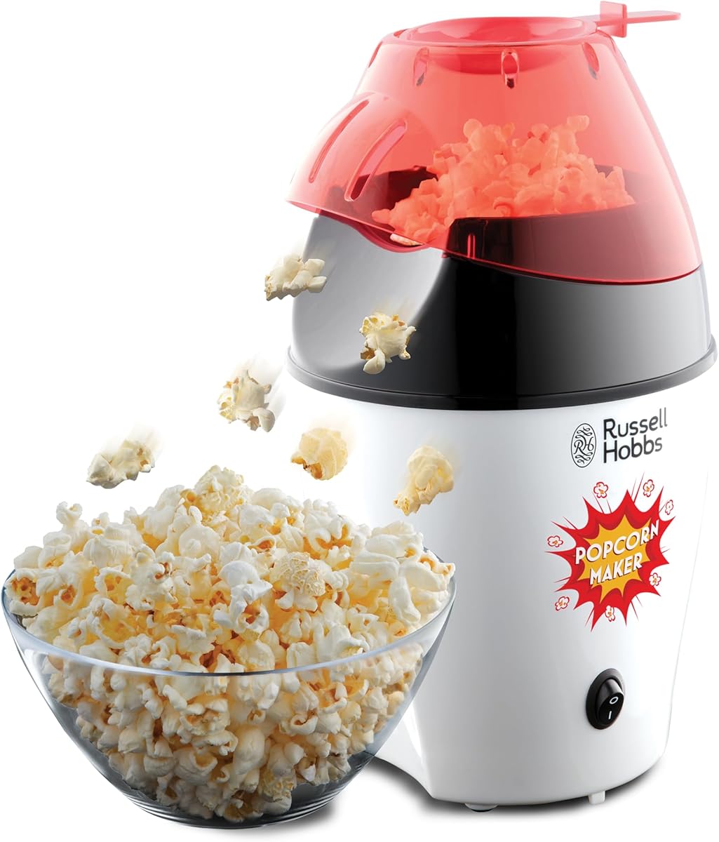 Russell Hobbs Popcornmaschine Heißluft, ohne Fett & Öl Fiesta (inkl. Mais Messlöffel, 1290W) Popcorn Maker 24630-56