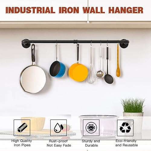 Miniatura 9 de Varsoul Percheros de ropa de tubería de 36 pulgadas con 2 bases de alta resistencia industrial, colgador flotante para bricolaje, decoración de