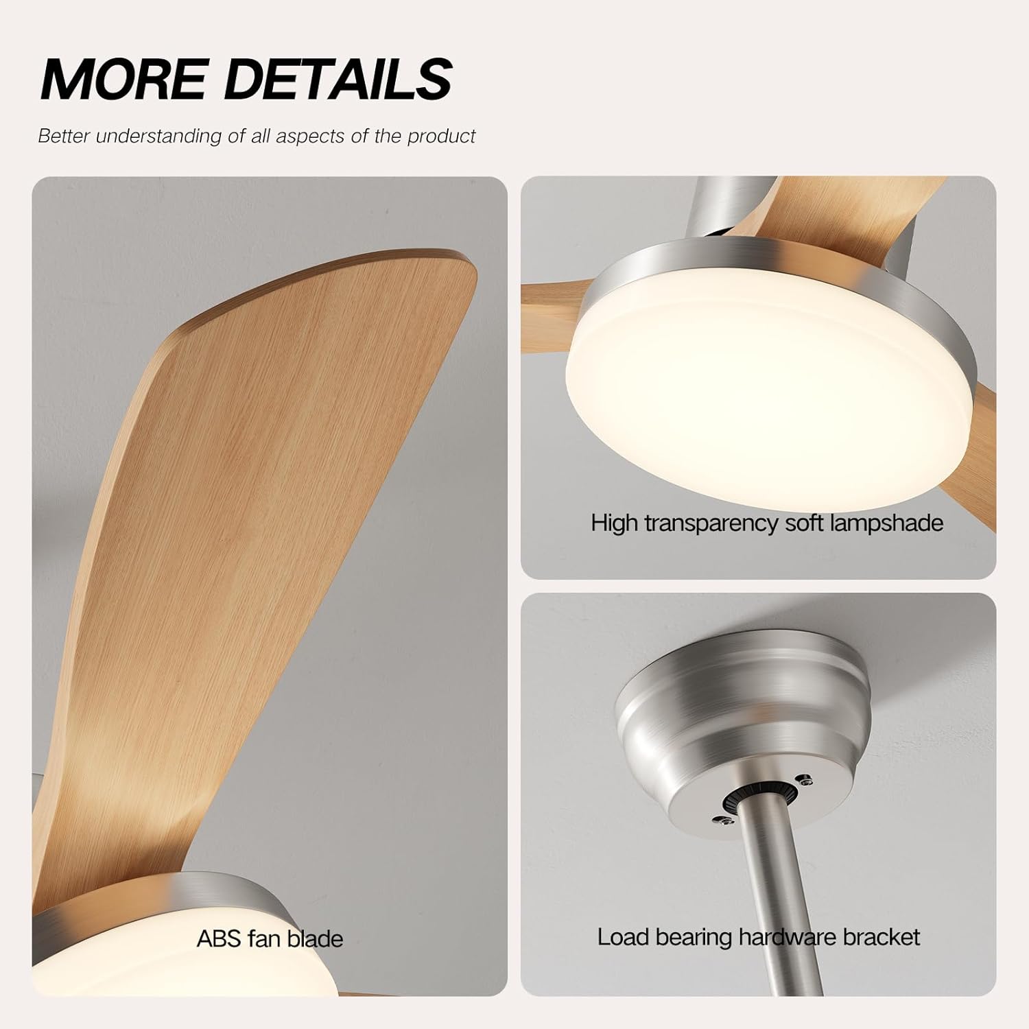 42 Inch Ceiling Fans with Lights, 3 Blades Modern Ceiling Fan with Remote Control, ABS Plastic Wood Grain Fan with Light for Patios, Outdoor, Living Room, Dining Room, Bedroom