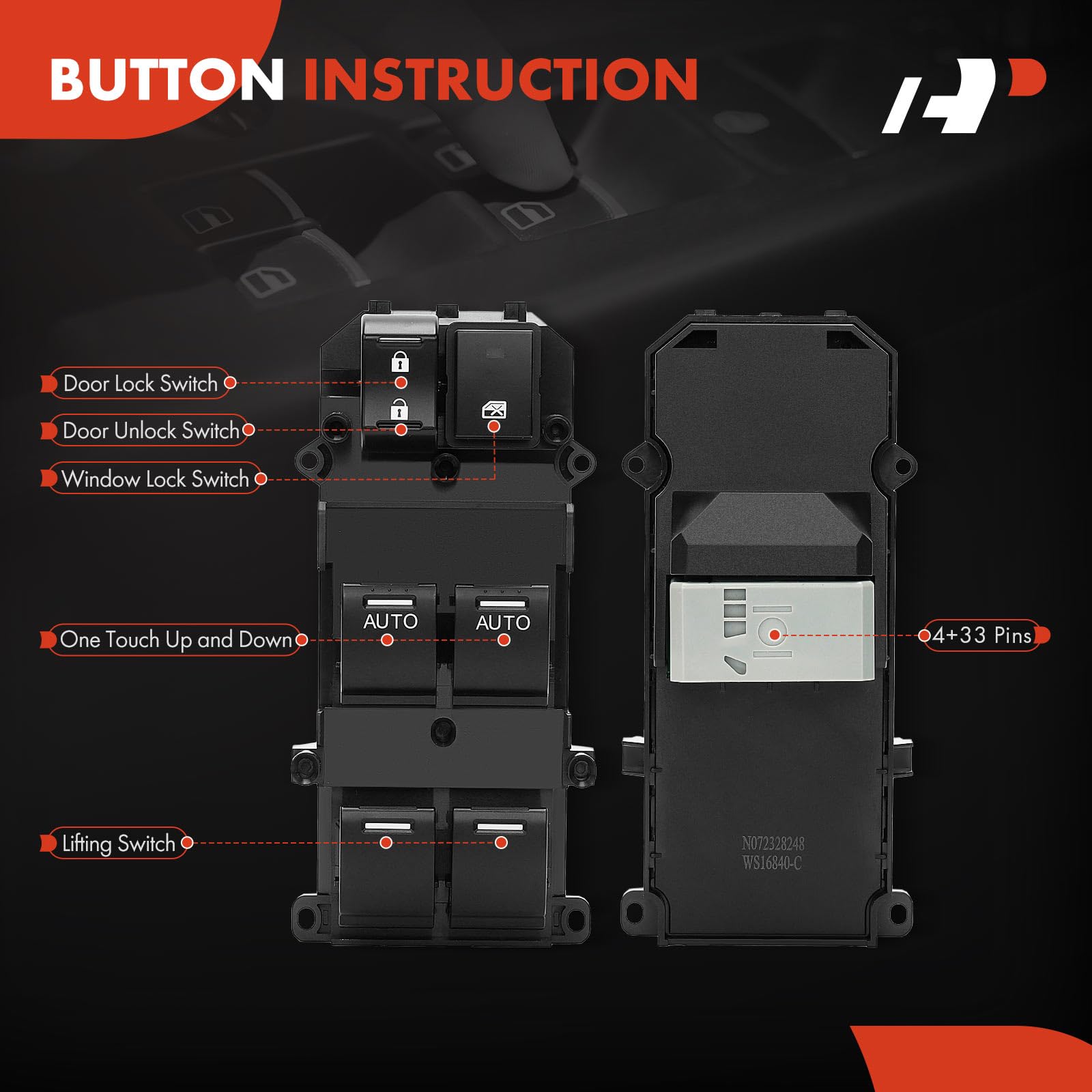 Pulsante interruttore finestra 35750-TB0-H01 Alzacristalli elettrici per auto per interruttore di controllo principale per Accord 2008 2009 2010 2011 2012 Interruttore di controllo alzacristallo elett