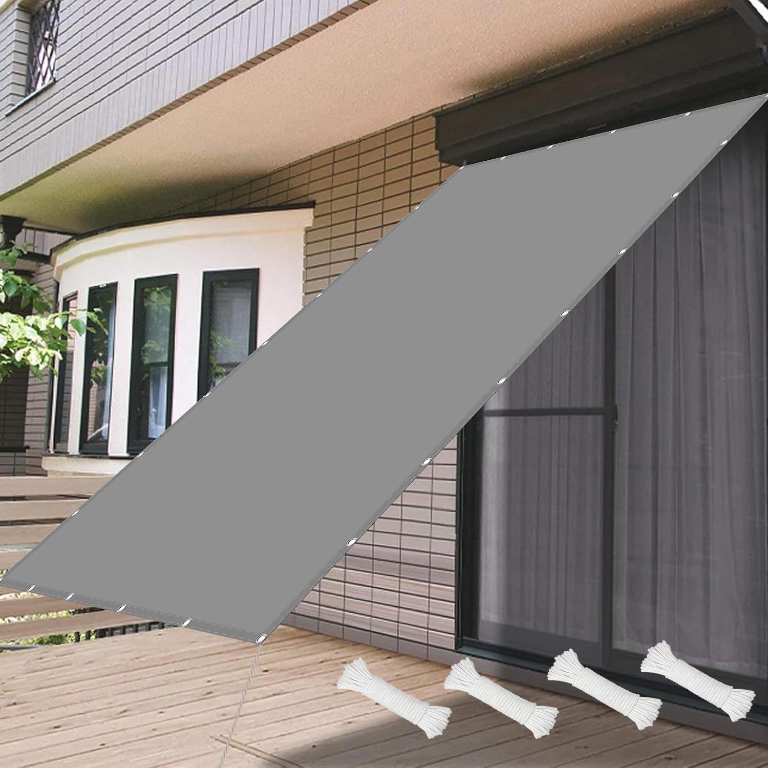 Voile d'ombrage pour pergola 3.2x3.4m avec œillets en bâche polyester haute densité