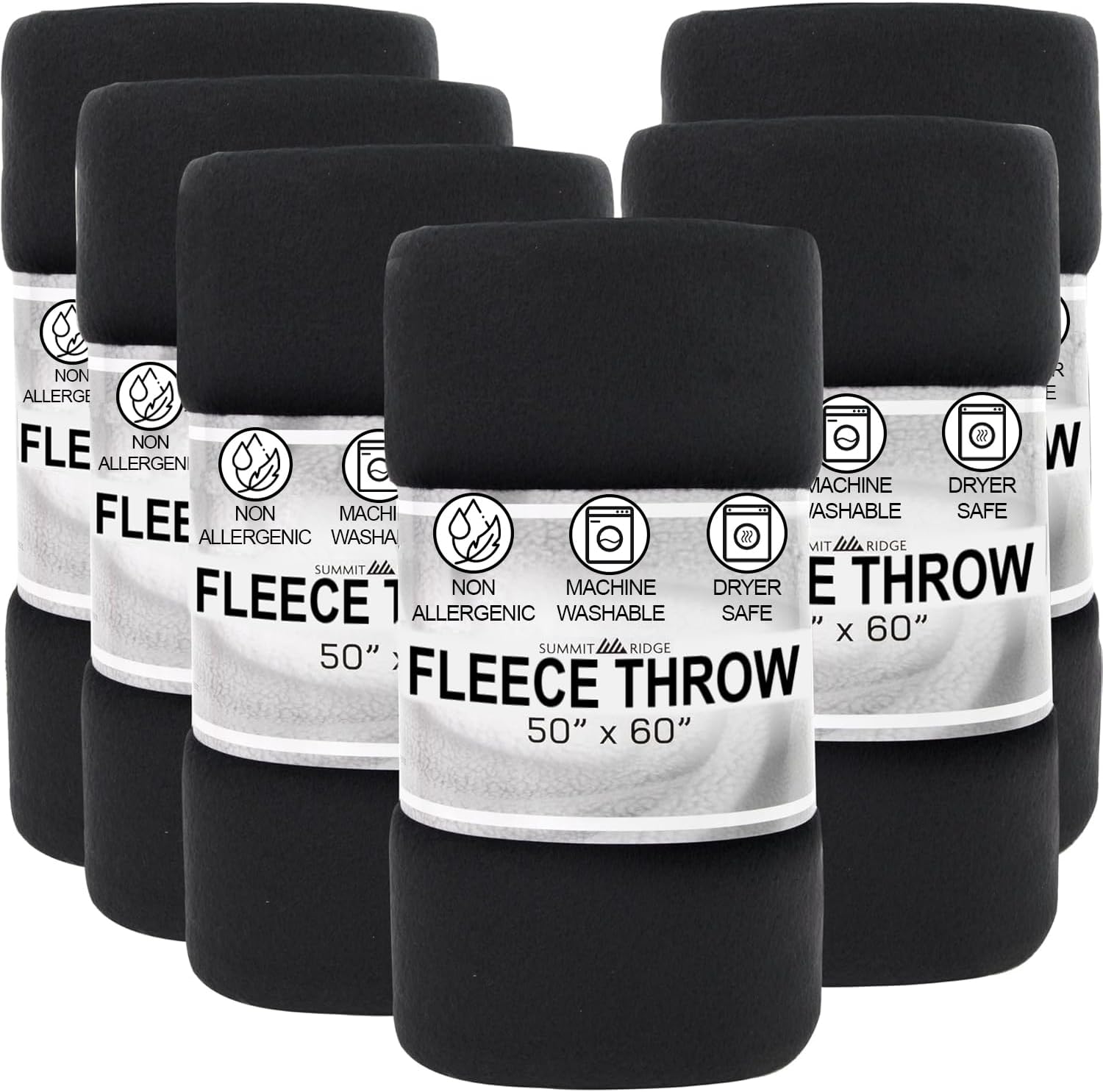 12 Pack Bulk Throw Blankets Twin Size 60x50 Hypoallergenic, Lightweight Soft Fleece Throws Bulk for Homeless, Wedding Favors, Bed, Couch, Pet, Hospital Blankets (Midnight Black Pack)