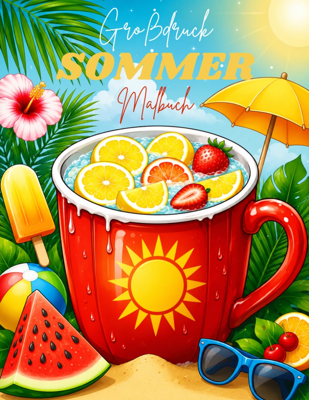 Großdruck Sommer Malbuch: 40 einfache, leichte und spaßige Sommermotive für Erwachsene und Senioren – mit großen Designs für mehr Freude und Entspannung