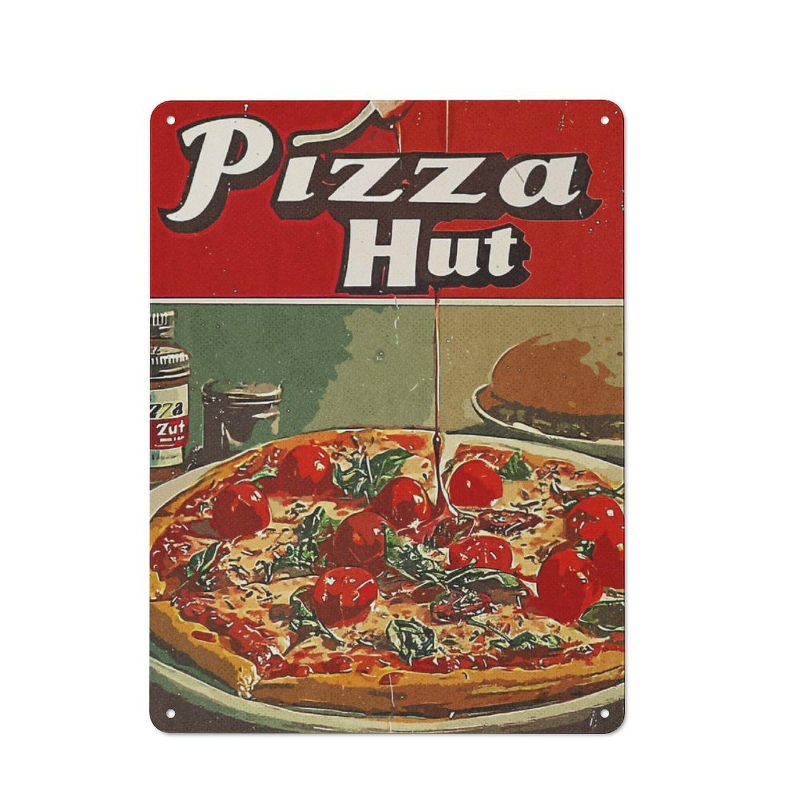 Junmoney Vintage Pizza Barn Style Metal Wall Decor 40X30cm, Country Metal Sign For Kitchen, Cottage, Porch Or Garden Room
