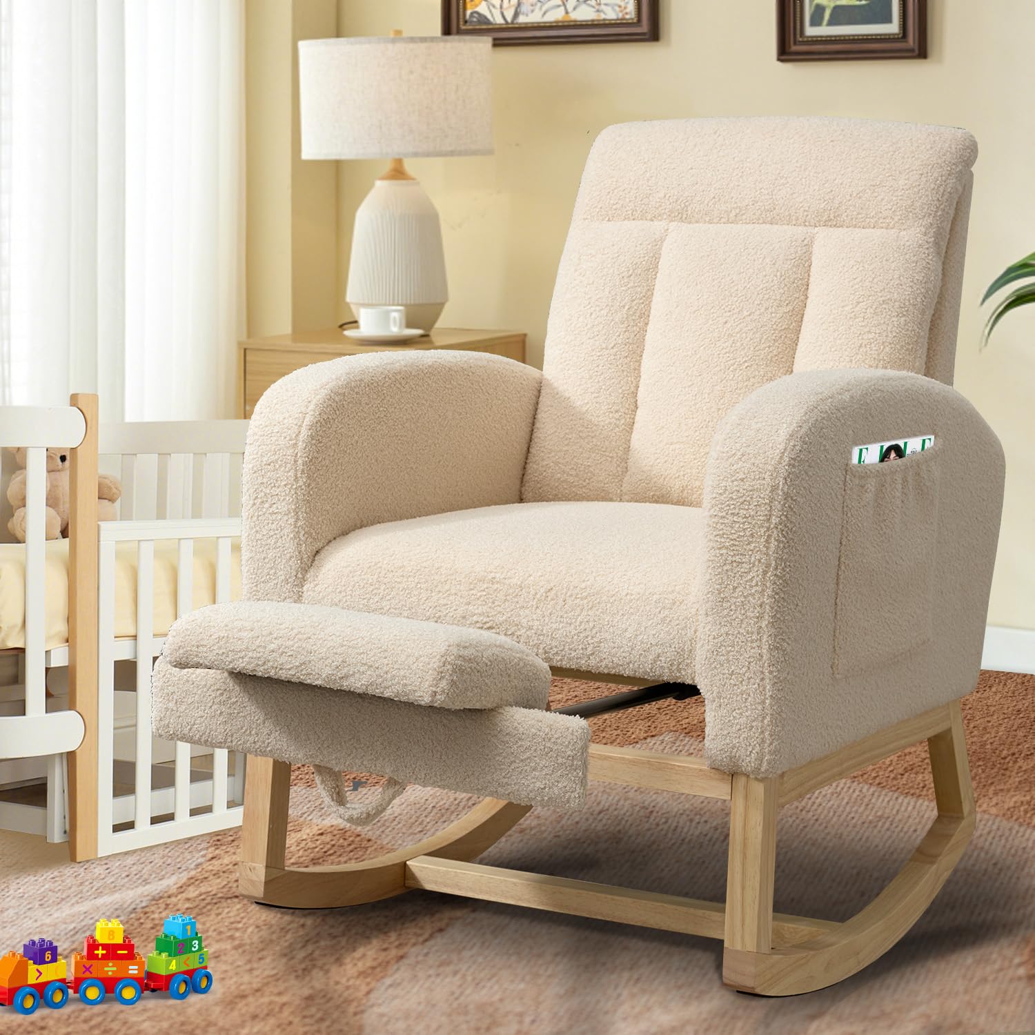 Cirui Nursery Rocking Chair with Adjustable Footrest for