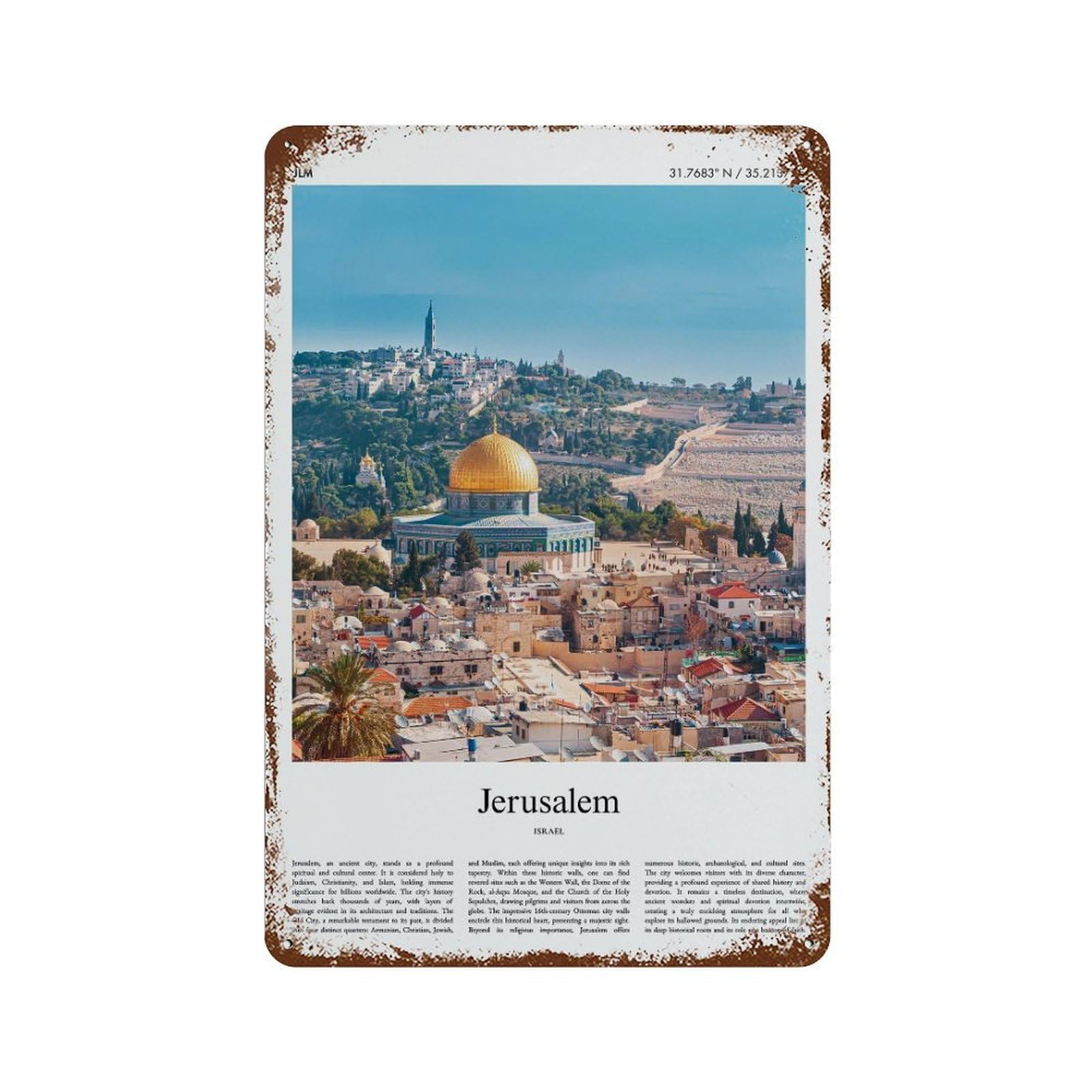 xiaoxiaoshen Jerusalem Israel City Scenery Wall Decor Art Metal Tin Poster Modern Home Decor Art Home Bar Shop Decorations Vintage Sign 30x20cm