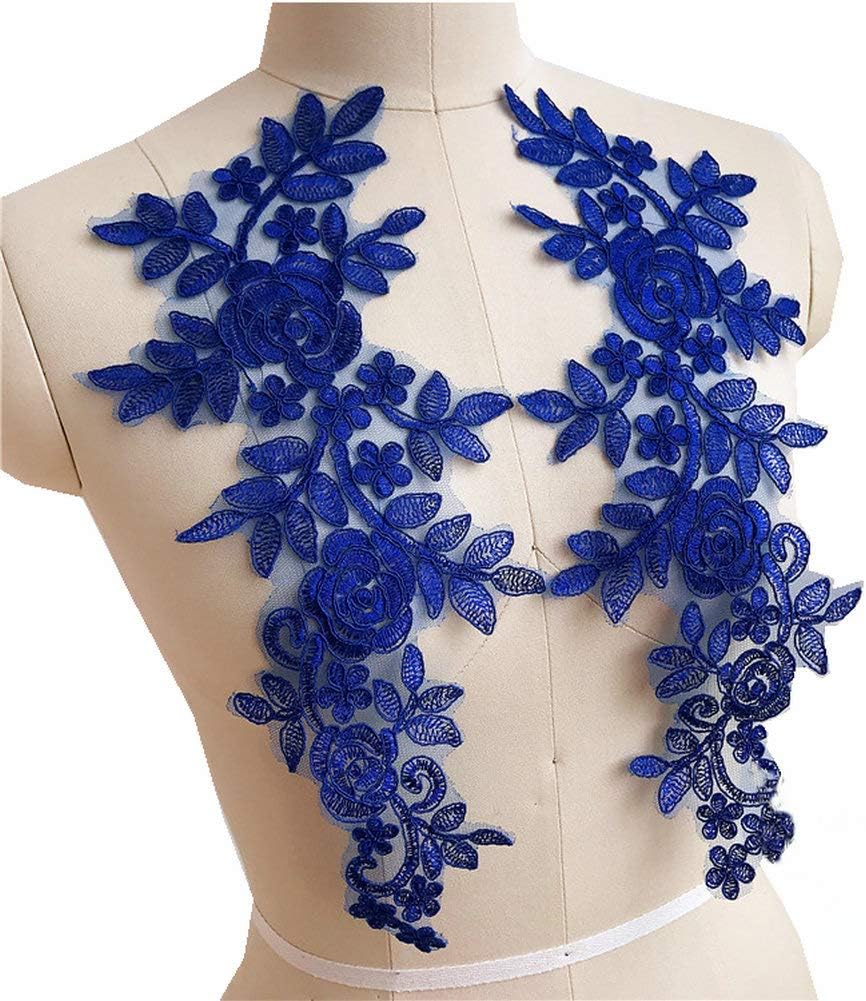 2 Pcs Car Bone Sequin Embroidery Flower Patches Handmade DIY Applique Wedding Dress Headwear Bride Clothing Accessories Lace Patch (Dark Blue)