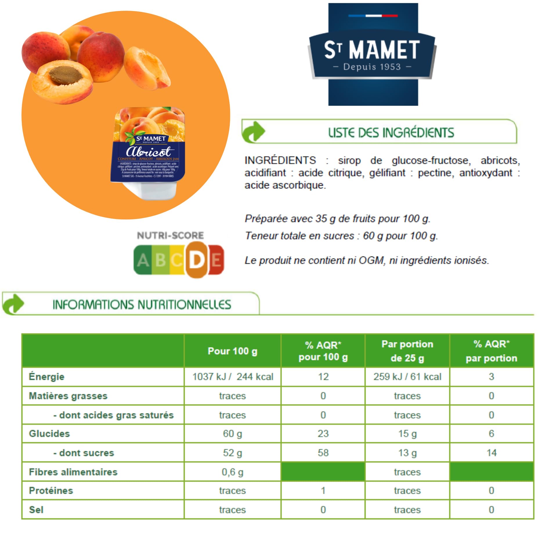 ST MAMET ! DDM 11/26 ! | 120 Barquettes de Confiture de Fraise & Abricot | Doses individuelles de 25g pour Petit-Déjeuner, Hôtellerie, Camping et Pique-Nique - Format Professionnel et Familial