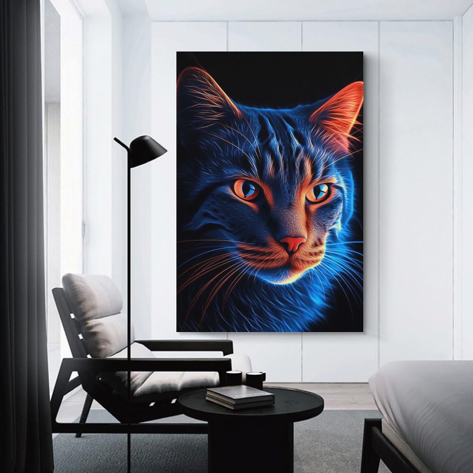 Junmoney Unframe-Style-9 Canvas Wall Decor Aesthetic Neon Cat, 20X30inch(50X75cm), For Bedroom, Guest Room Or Reading Nook, Decorative Wall Art For Cosy Rooms