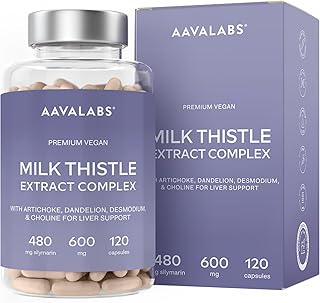 Cardo Mariano Capsulas (80% de Silimarina) con Extracto de Alcachofa, Diente de León, Desmodium y Colina - 120 Milk Thistle Suplementos para Detox Higado