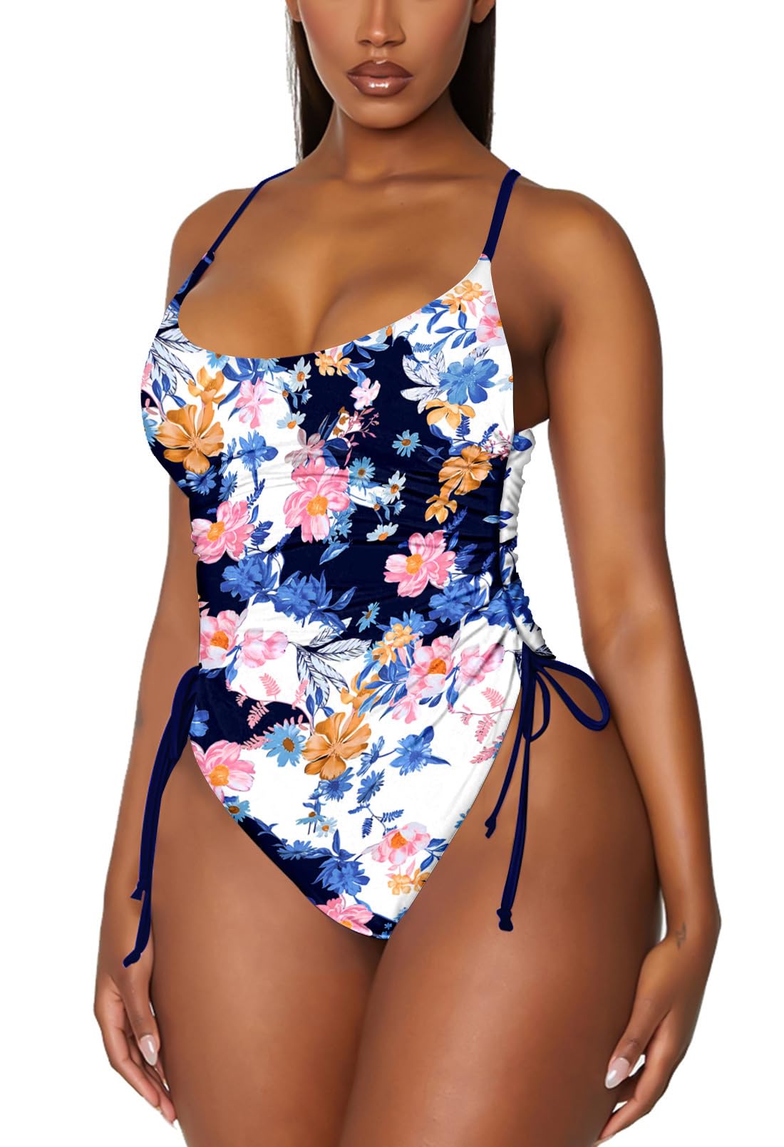 Viottiset Women's Ruched High Cut One Piece Swimsuit Tummy Control Bathing Suit Monokini
