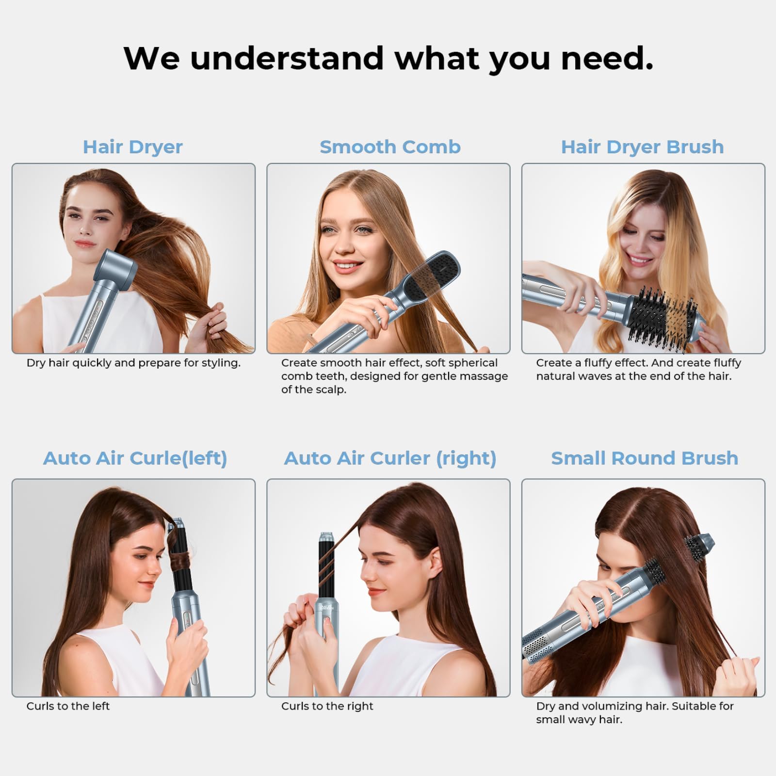 Hair Dryer Brush, Blow Dryer Brush with Attachments,110000 RPM Curly Twist 6 in 1 Air Style, Professional Ionic Hair Styling Tool, Left & Right Air Curler, Volumizer 2