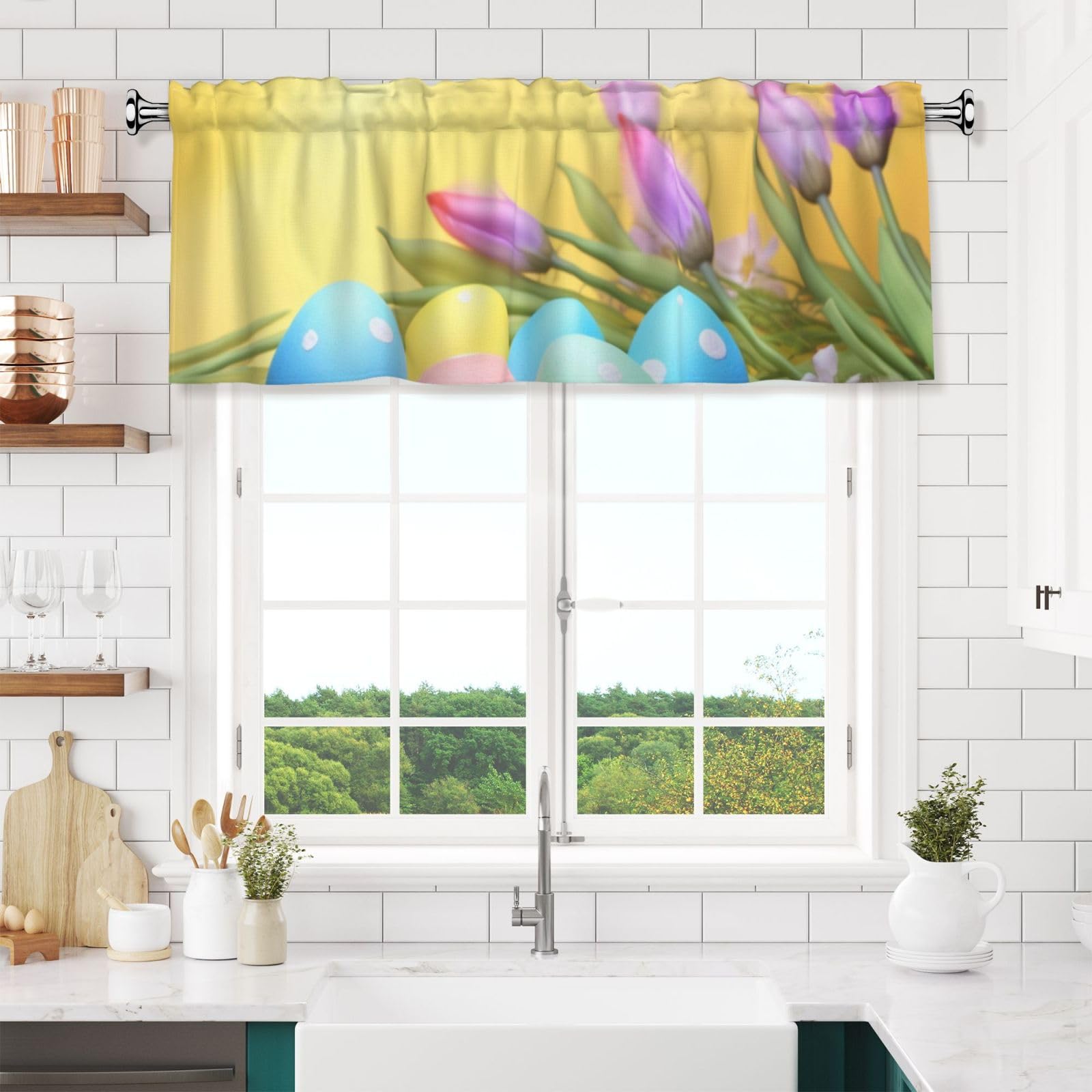 Anceky Valances Curtain for Kitchen April Easter Window Valance Bedroom Curtain Topper Valance Spring Window Valance Curtains Rod Pocket 54x18 Inch