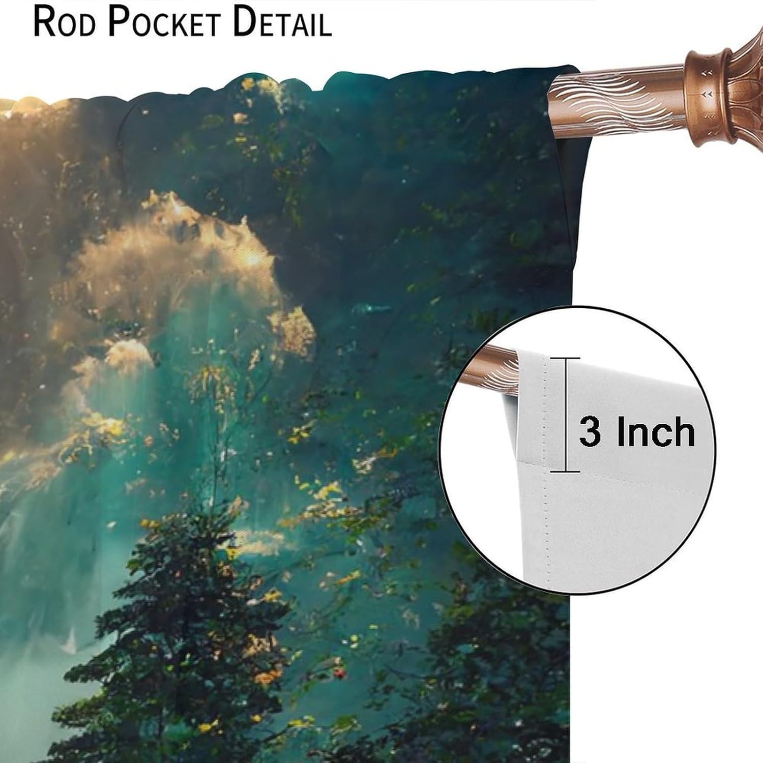 Sunlit Mythical Forest Blackout Curtains Enchanted Waterfall Magical Woods Dreamscape Decor Window Treatments for Kitchen Girls Boys Bedroom Living Dining Room 55" W X 63" L
