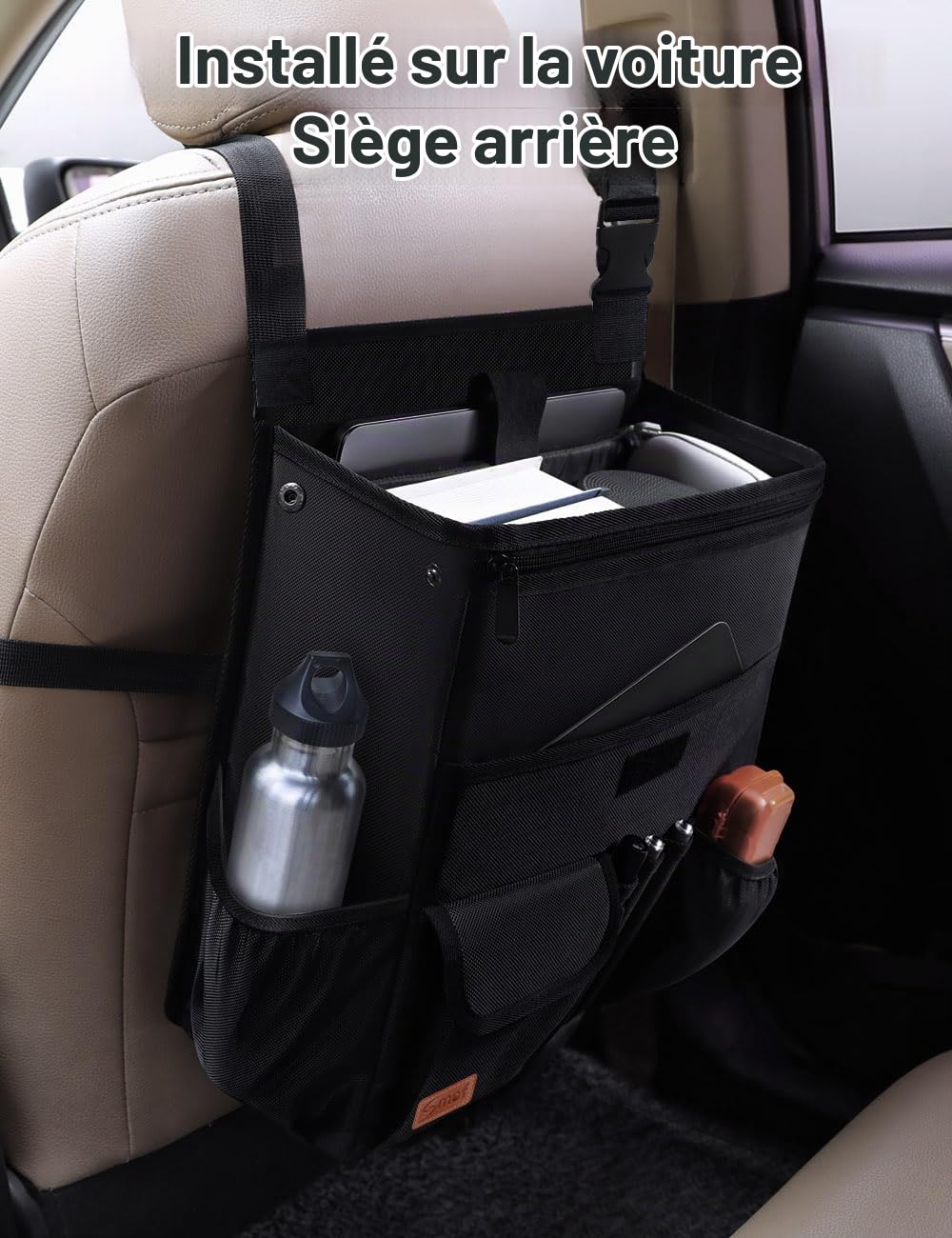Smof Organiseur de siège de voiture pour siège avant/passager, organiseur de siège arrière suspendu pour dossiers, fournitures de bureau, organiseur de siège arrière pour enfants avec poche séparée