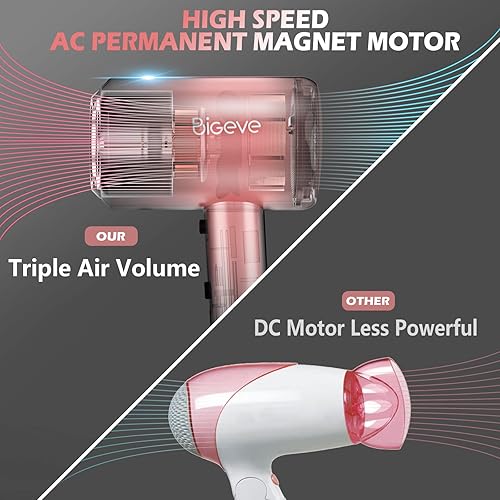 Miniatura 4 de Secador de pelo iónico con potente motor de CA, secador de pelo profesional de 1800 W con difusor y boquillas, secador de secado rápido con difusor