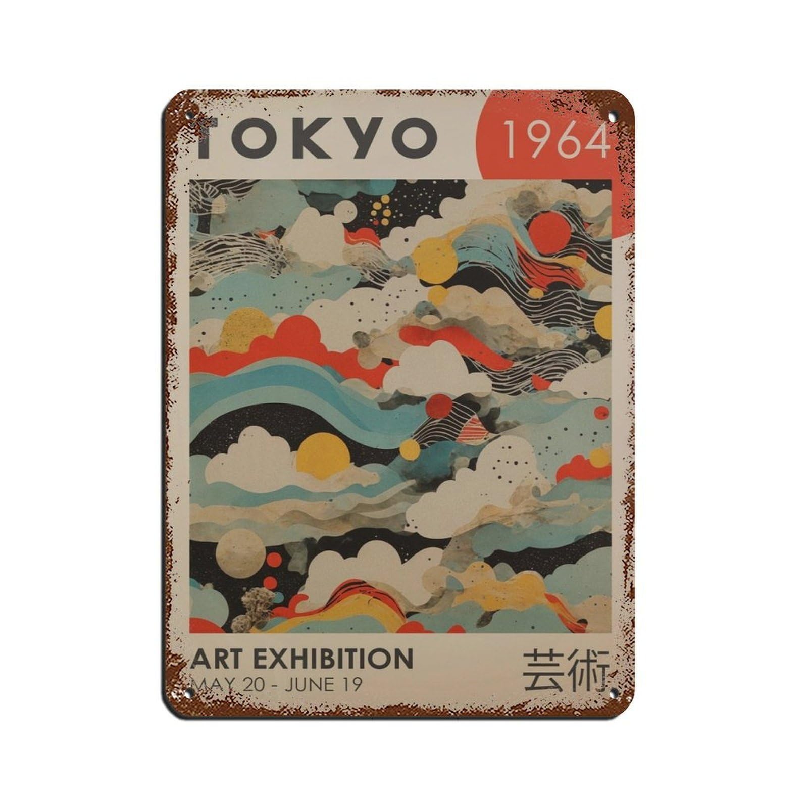Japanese Art Exhibition,Japanese Landscape Poster Retro Poster Metal Tin Sign Chic Art Retro Iron Painting Bar People Cave Cafe Family Garage Poster Wall Decoration 12x16inch(30x40cm)
