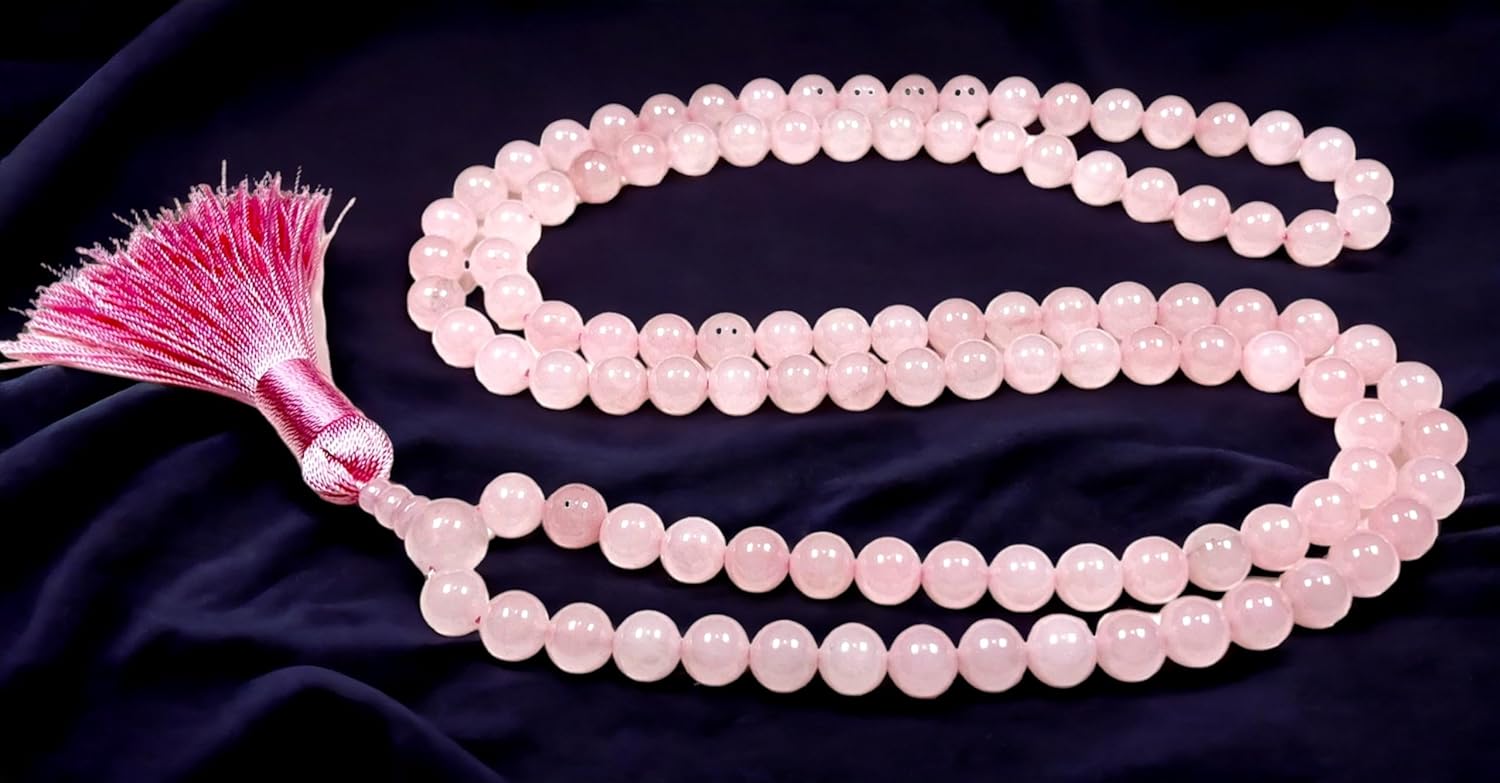 Rose Quartz Mala Necklace, 8mm 108 Beads For Heart Chakra - Image 4
