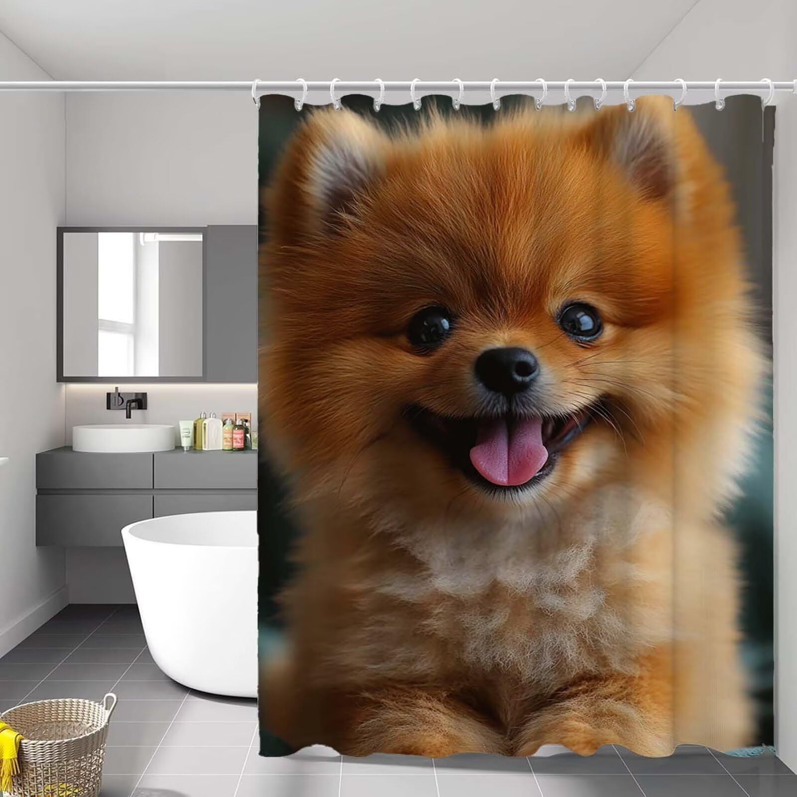 Rideau de douche chien 90x180 cm en tissu lavable imperméable avec crochets