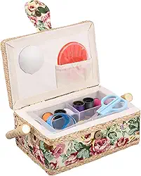Caixa de costura, cesta de costura de grande capacidade, caixa de armazenamento portátil, à prova de poeira, acessórios para economia de espaço, bandeja com alfinete, bolso para agulhas, fita