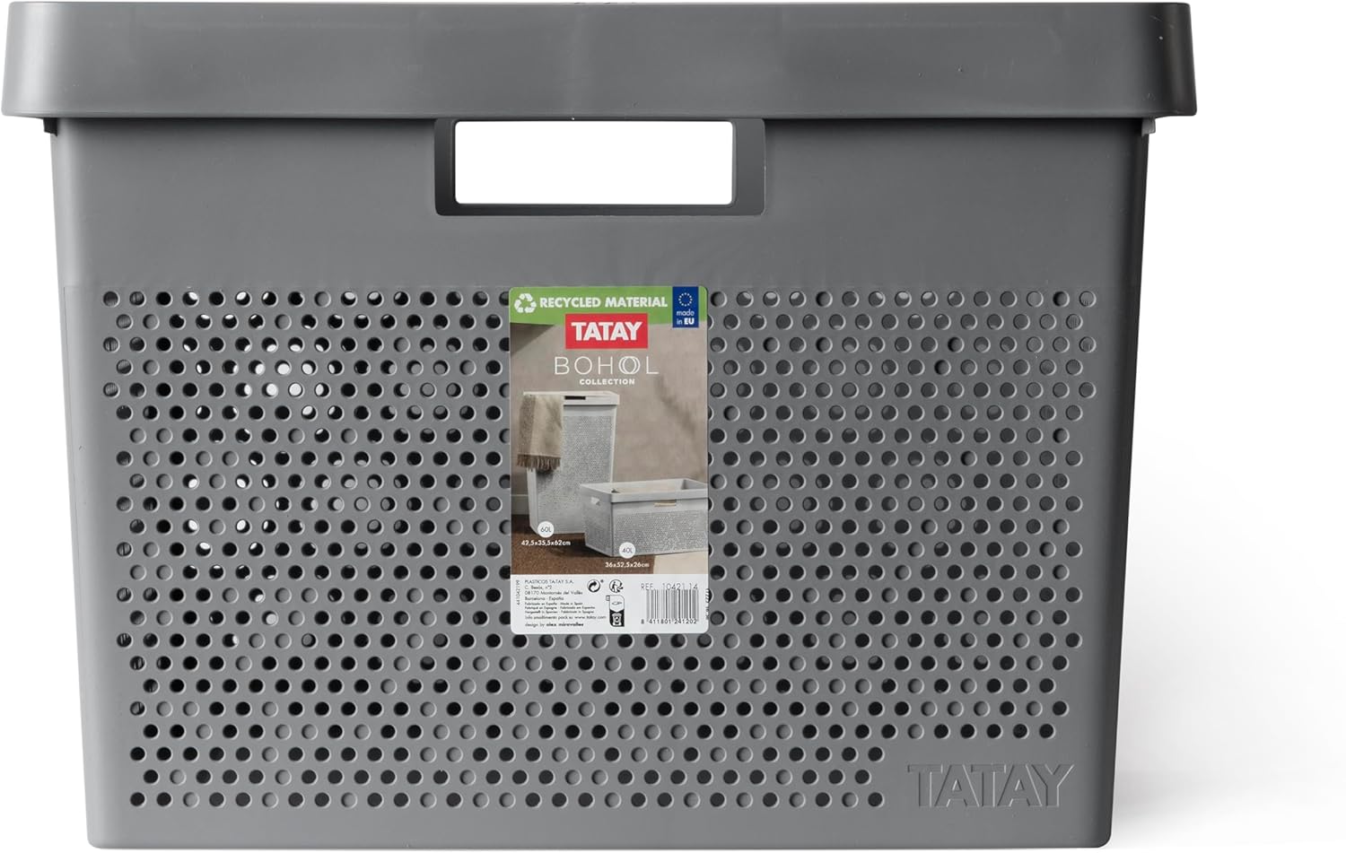 TATAY Bohol Laundry Basket, 40L Capacity, Polypropylene, BPA Free, 100% Recycled Plastic, Anthracite Grey, Dimensions: 41 x 33 x 50 cm