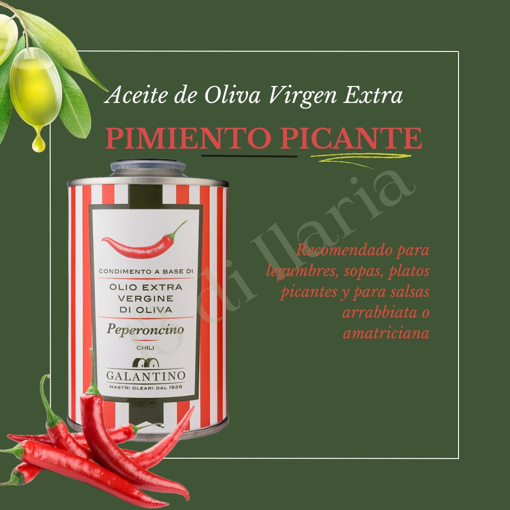 Aceite de Oliva Virgen Extra con Chile 250 ml | Lata Gourmet, Italiano Artesanal, Prensado en Frío | Sabor Fresco y Natural - 2